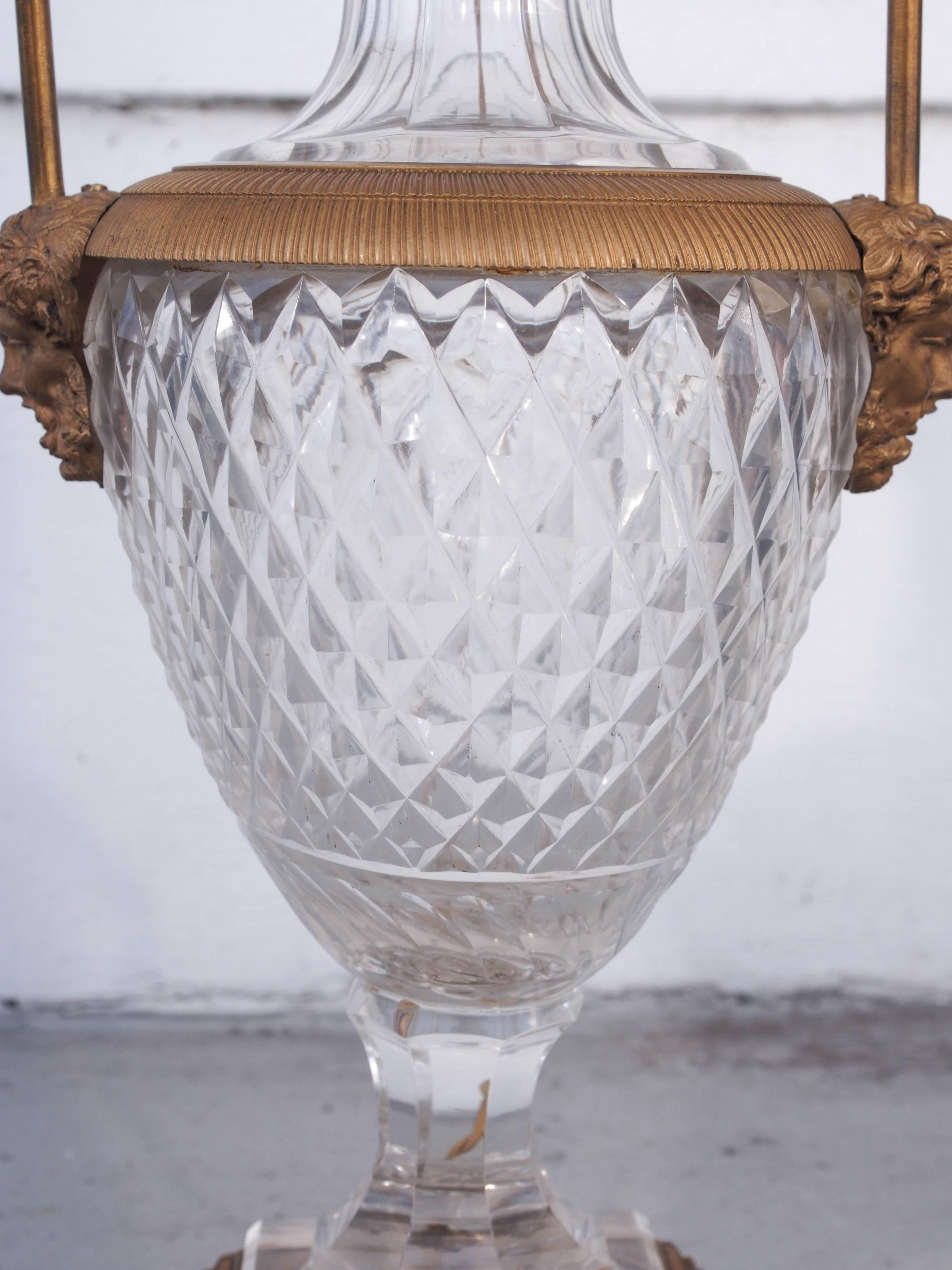 French Gilt Bronze Mounted Cut Crystal Lamp 1