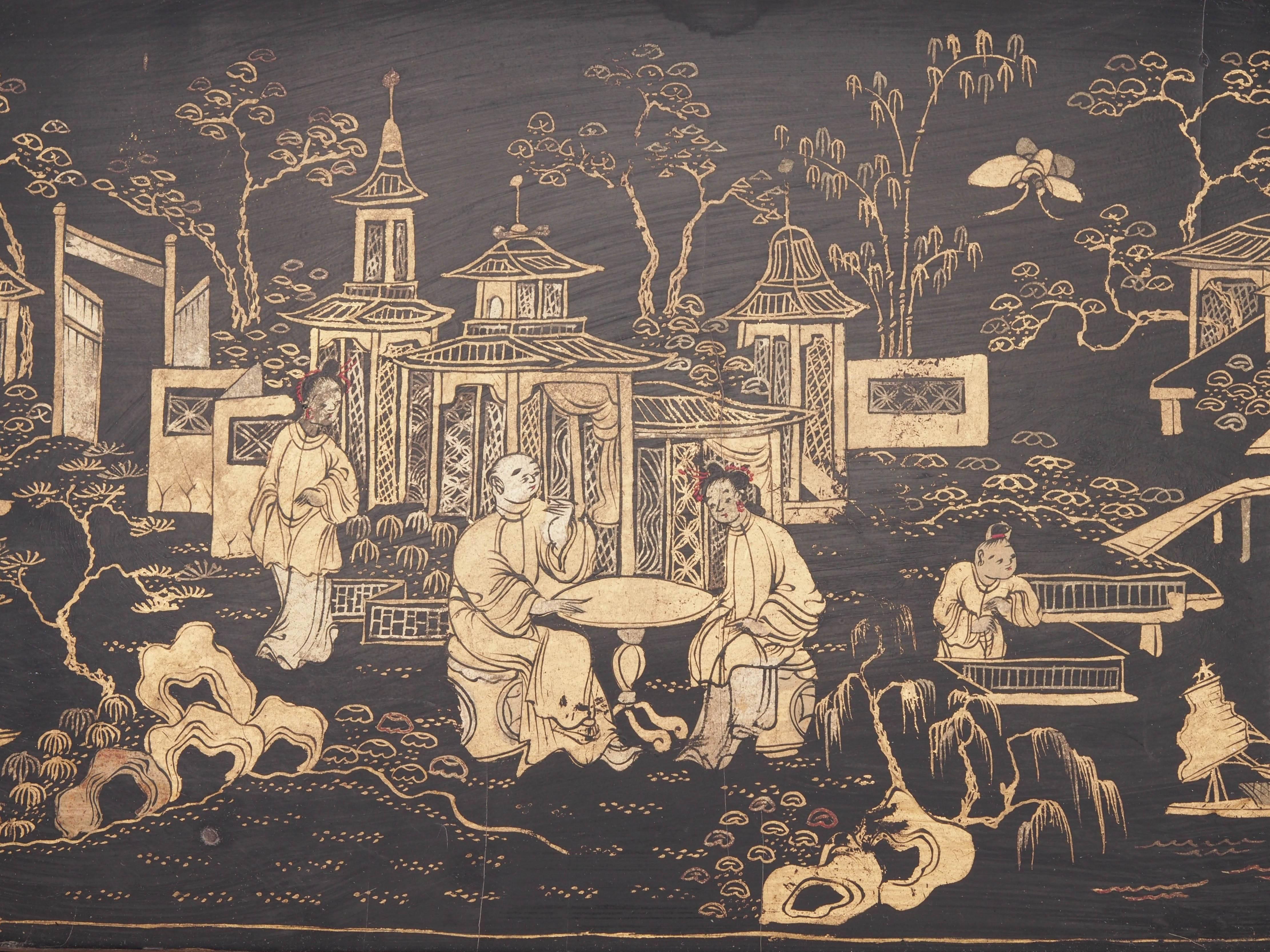 Chinese lacquer papier mâché tray with gilt penwork.