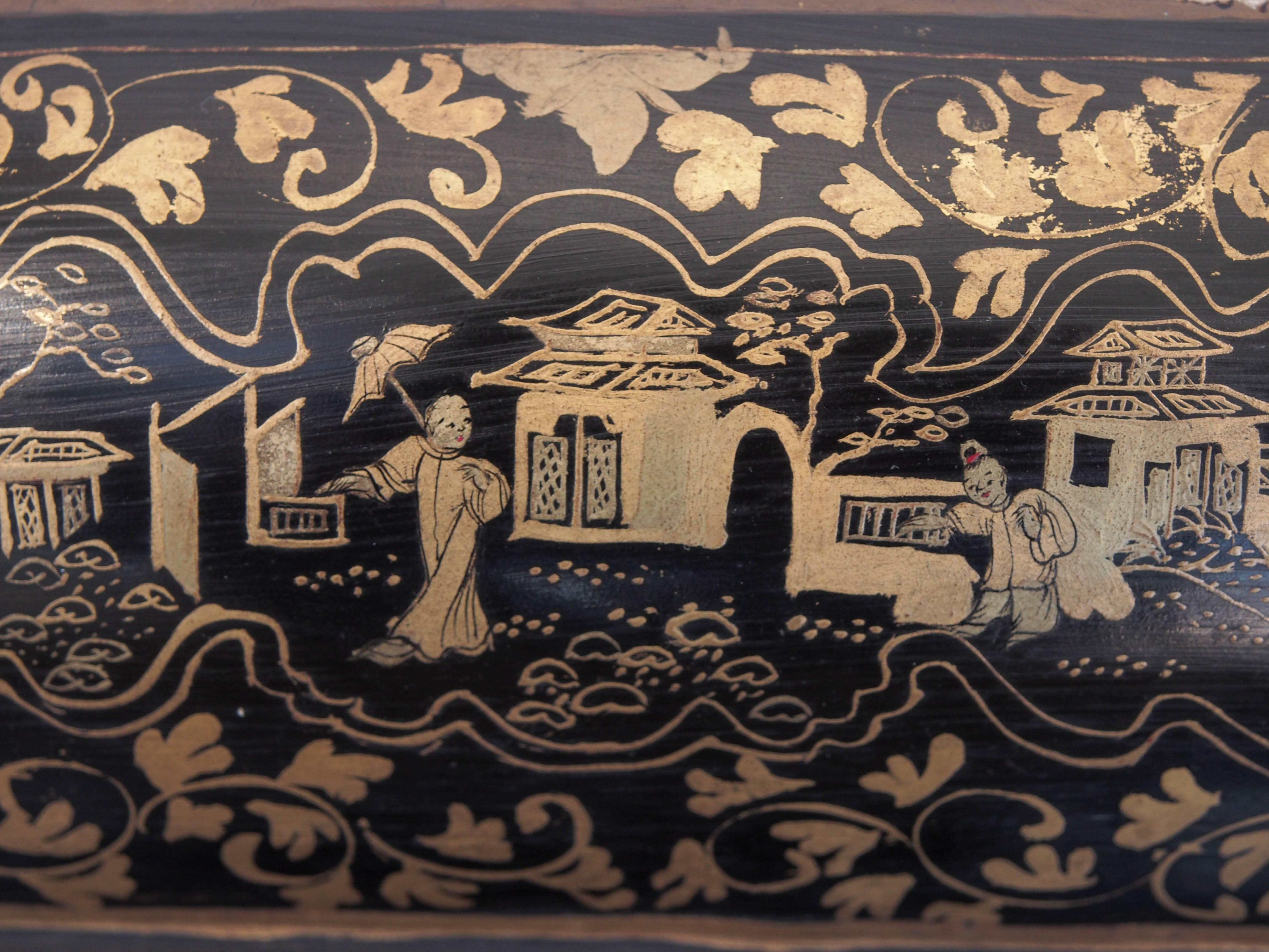19th Century Chinese Laquer Papier Mâché Tray with Gilt Penwork