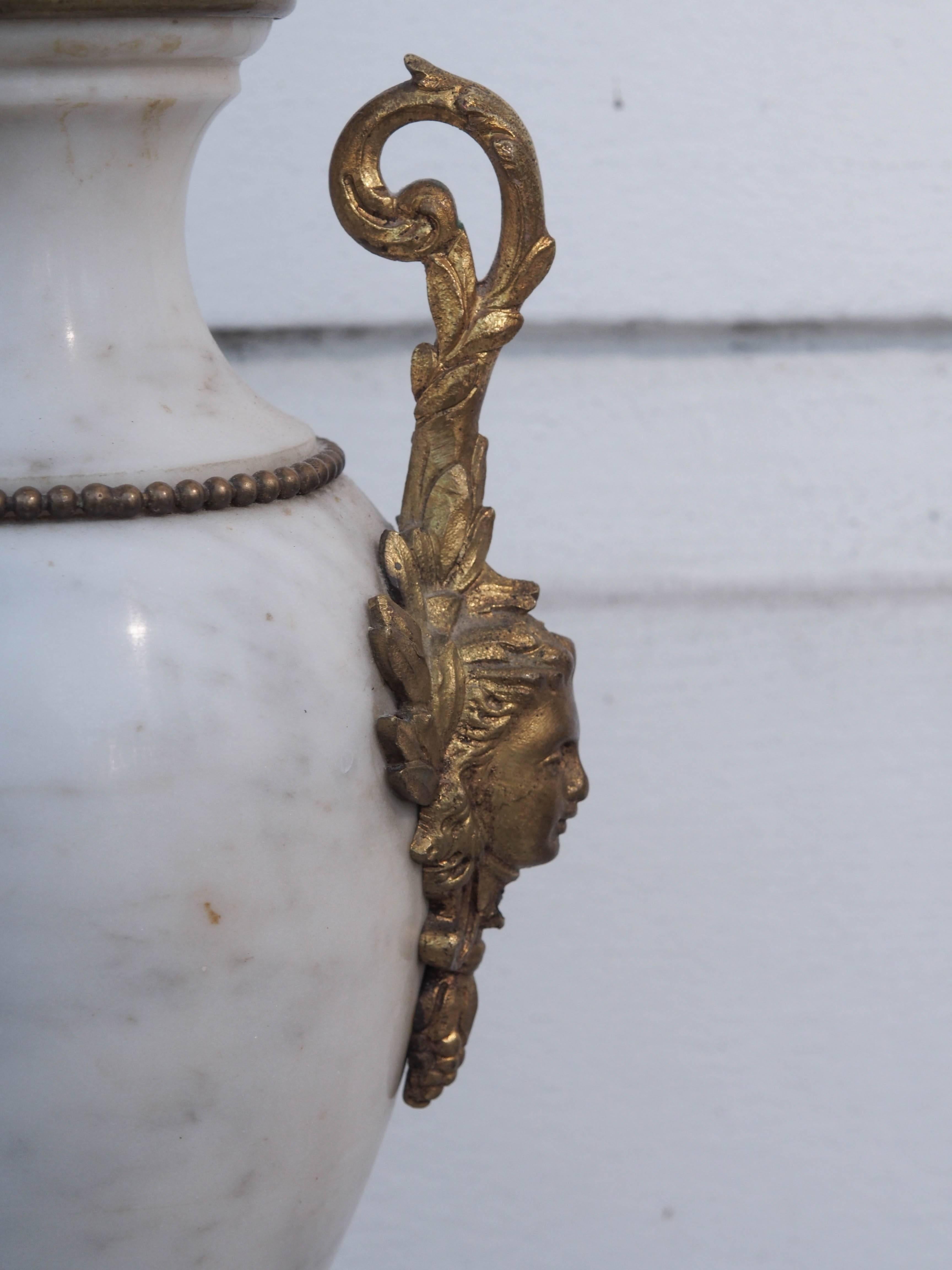 19th Century Pair of French Marble Gilt Mounted Garniture Now as Lamps  For Sale