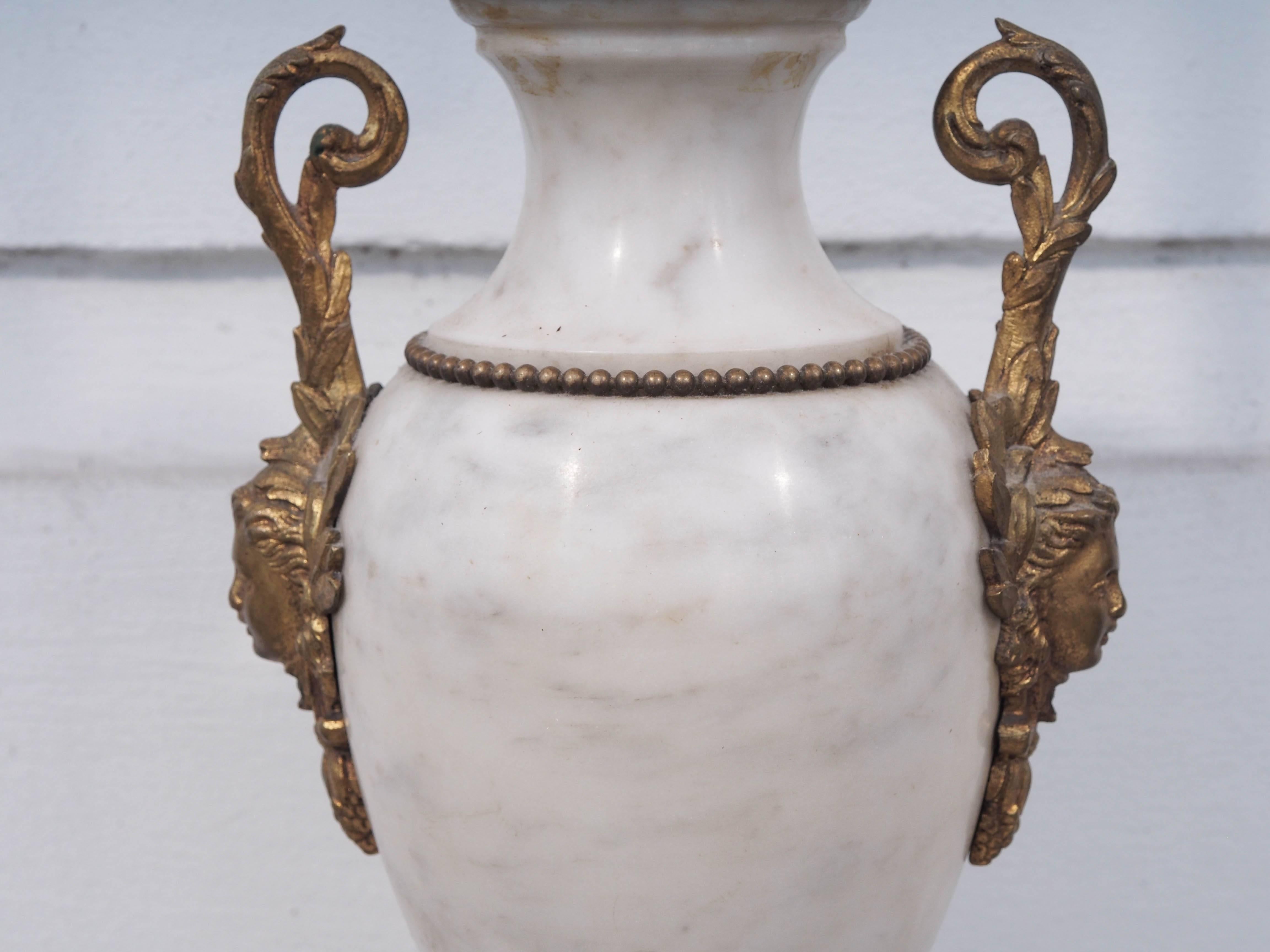 Pair of French Marble Gilt Mounted Garniture Now as Lamps  For Sale 2