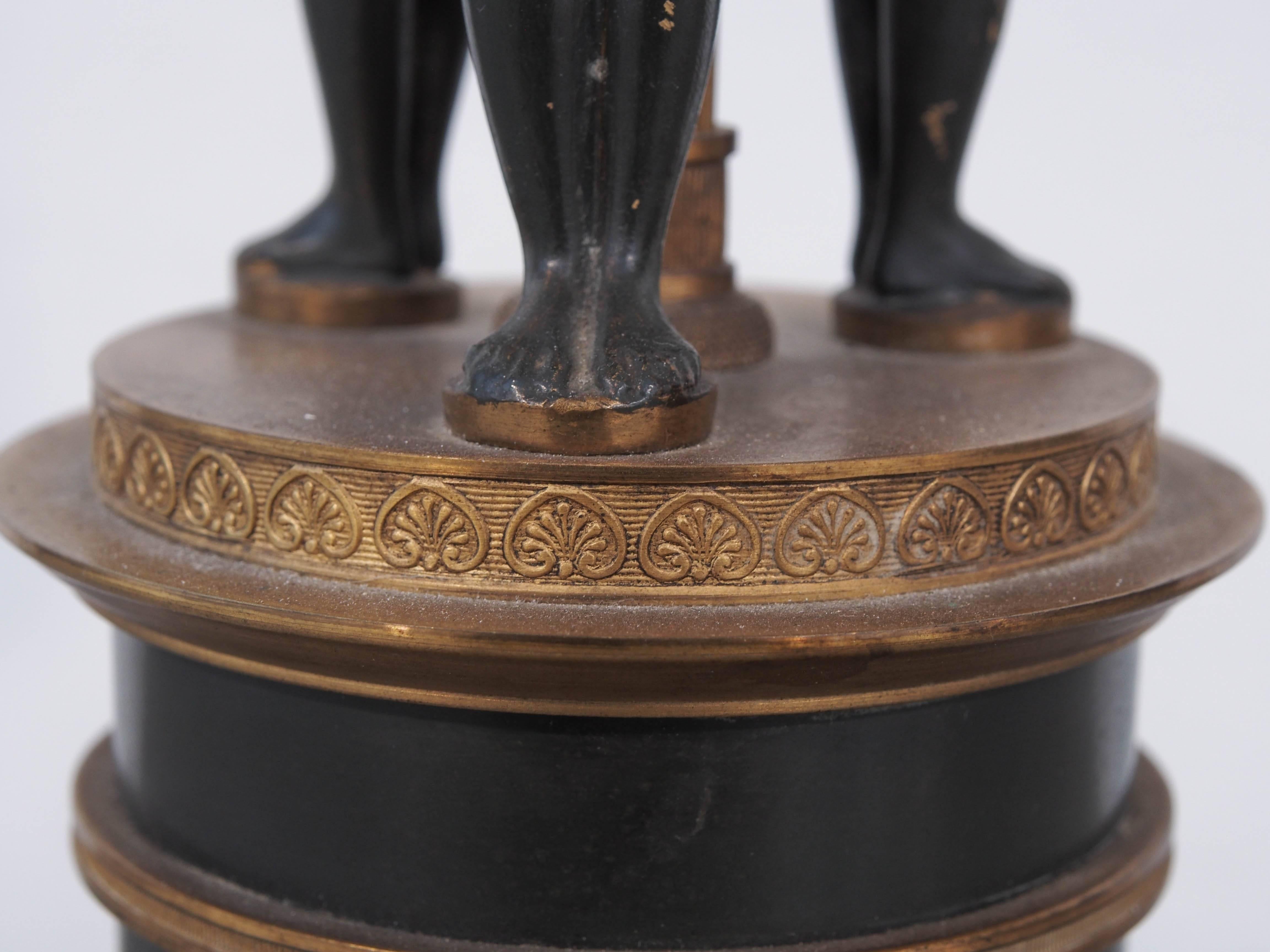 Pair of Gilt Bronze and Patinated Bronze Lamps with Three Graces For Sale 2