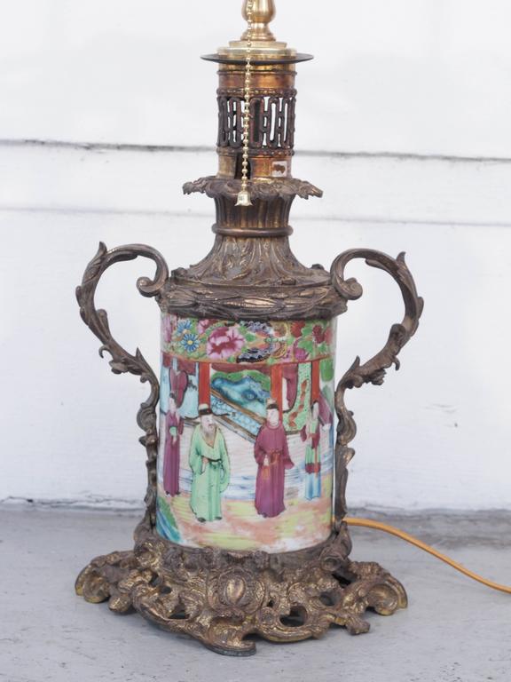 Pair of Rose Medallion Bronze Mounted Carcel Lamps For Sale at 1stdibs