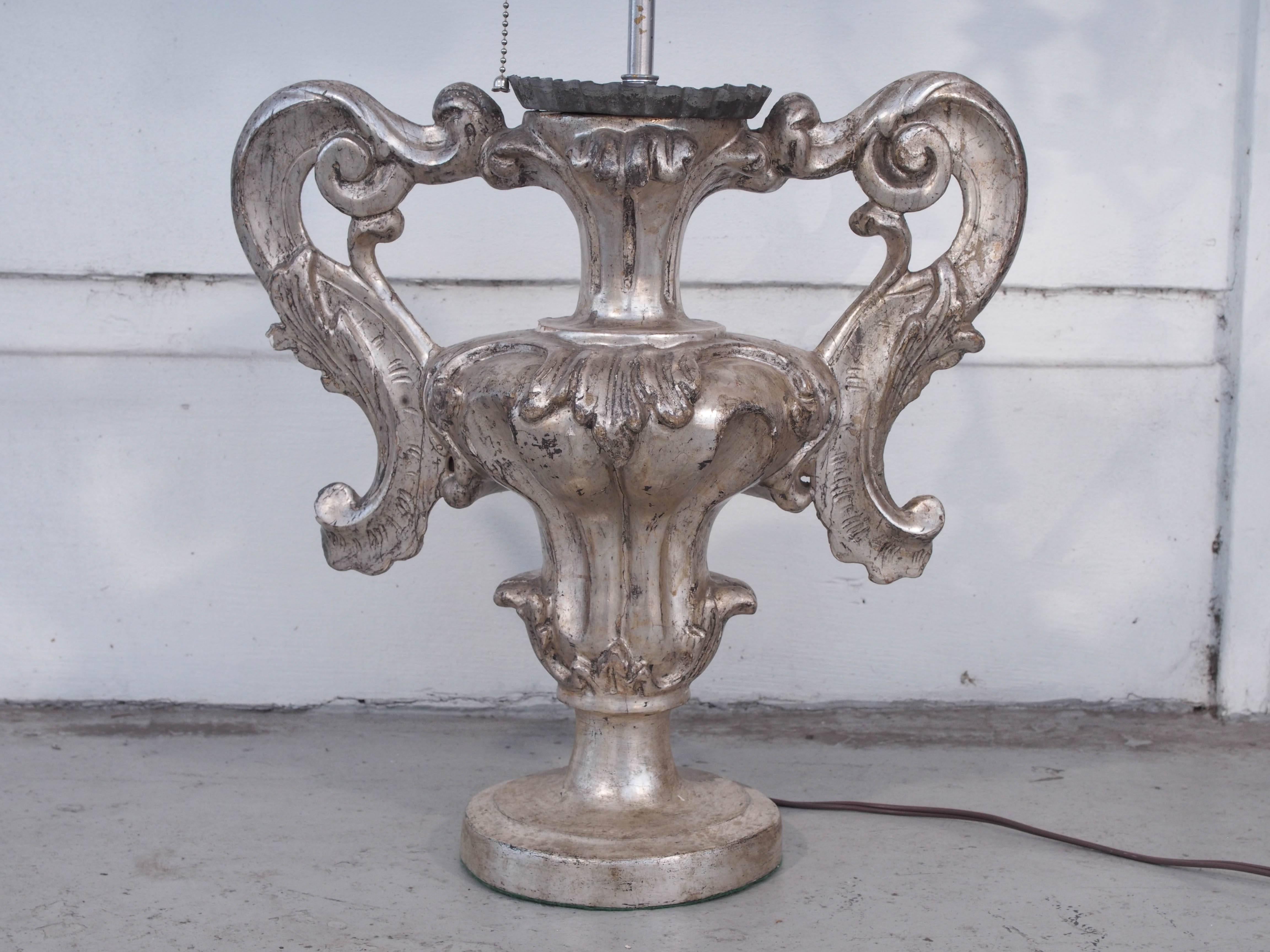 Italian Pair of 19th Century Silver Gilt Urns Candlesticks Now Wired as Lamps For Sale
