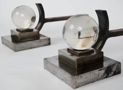 Pair of art deco steel Chenets attributed to Jacques Adnet