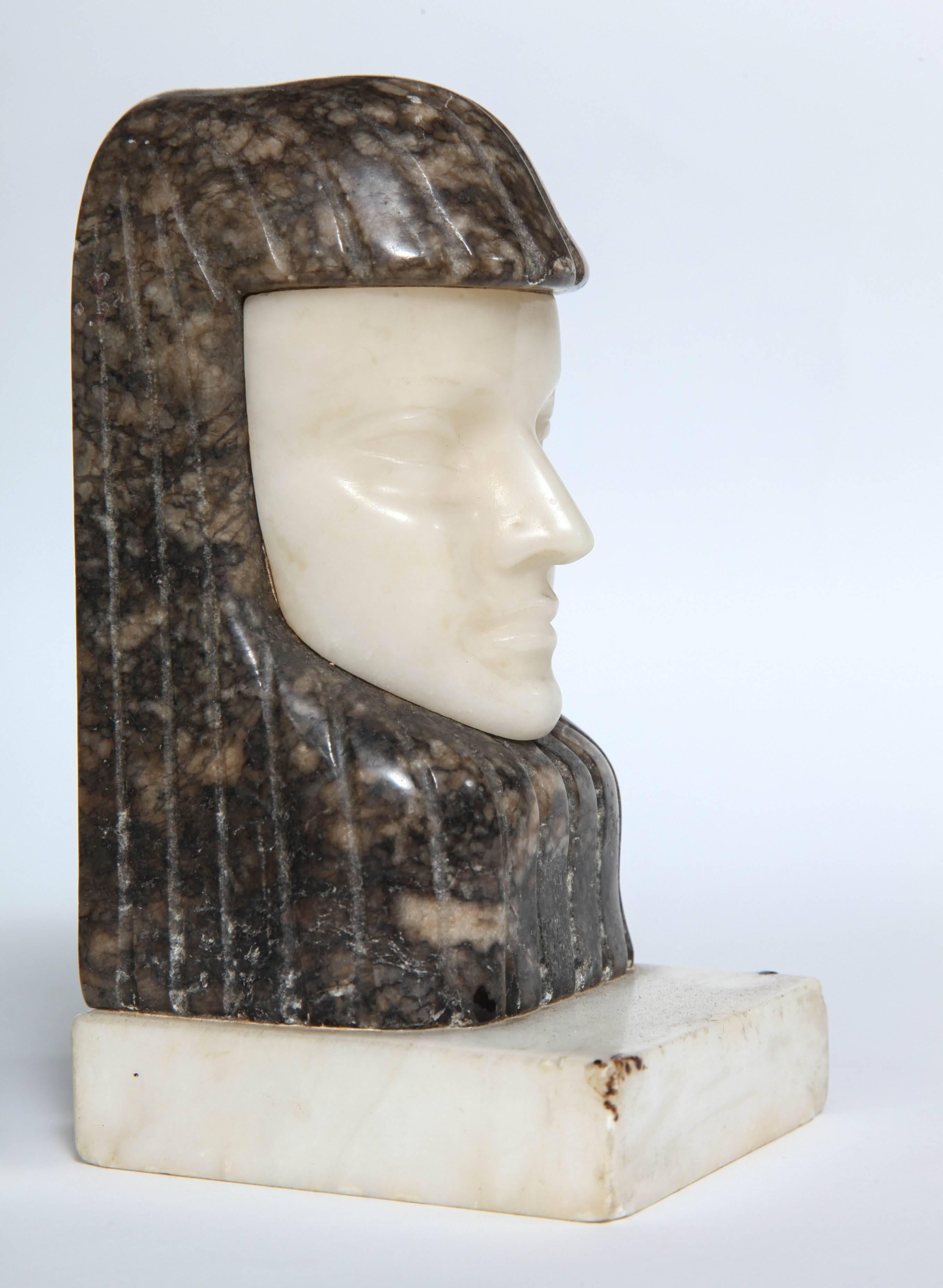 Art Deco Egyptian Revival Marble and Alabaster Bookends In Excellent Condition In New York, NY