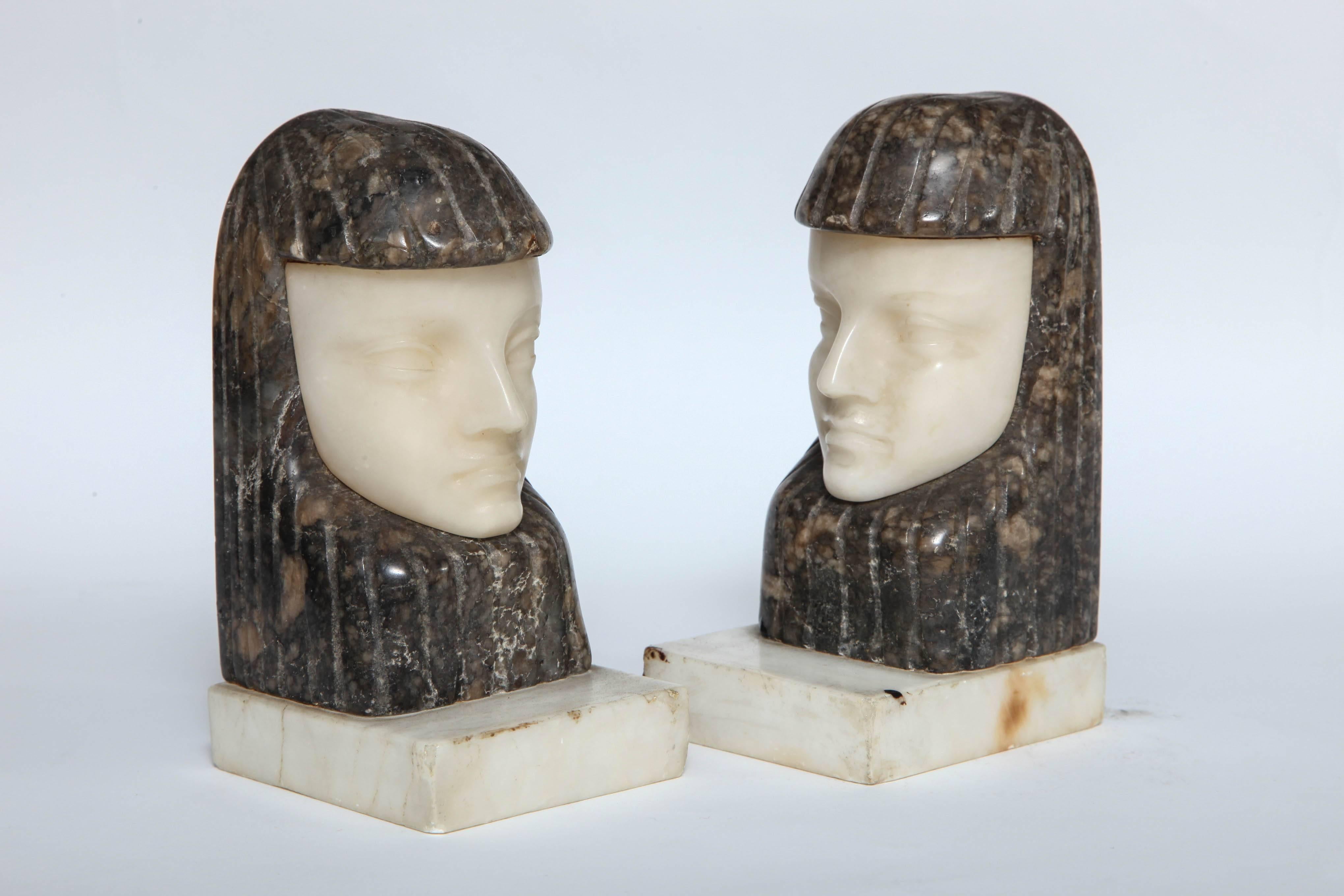 Art Deco Egyptian Revival Marble and Alabaster Bookends 1