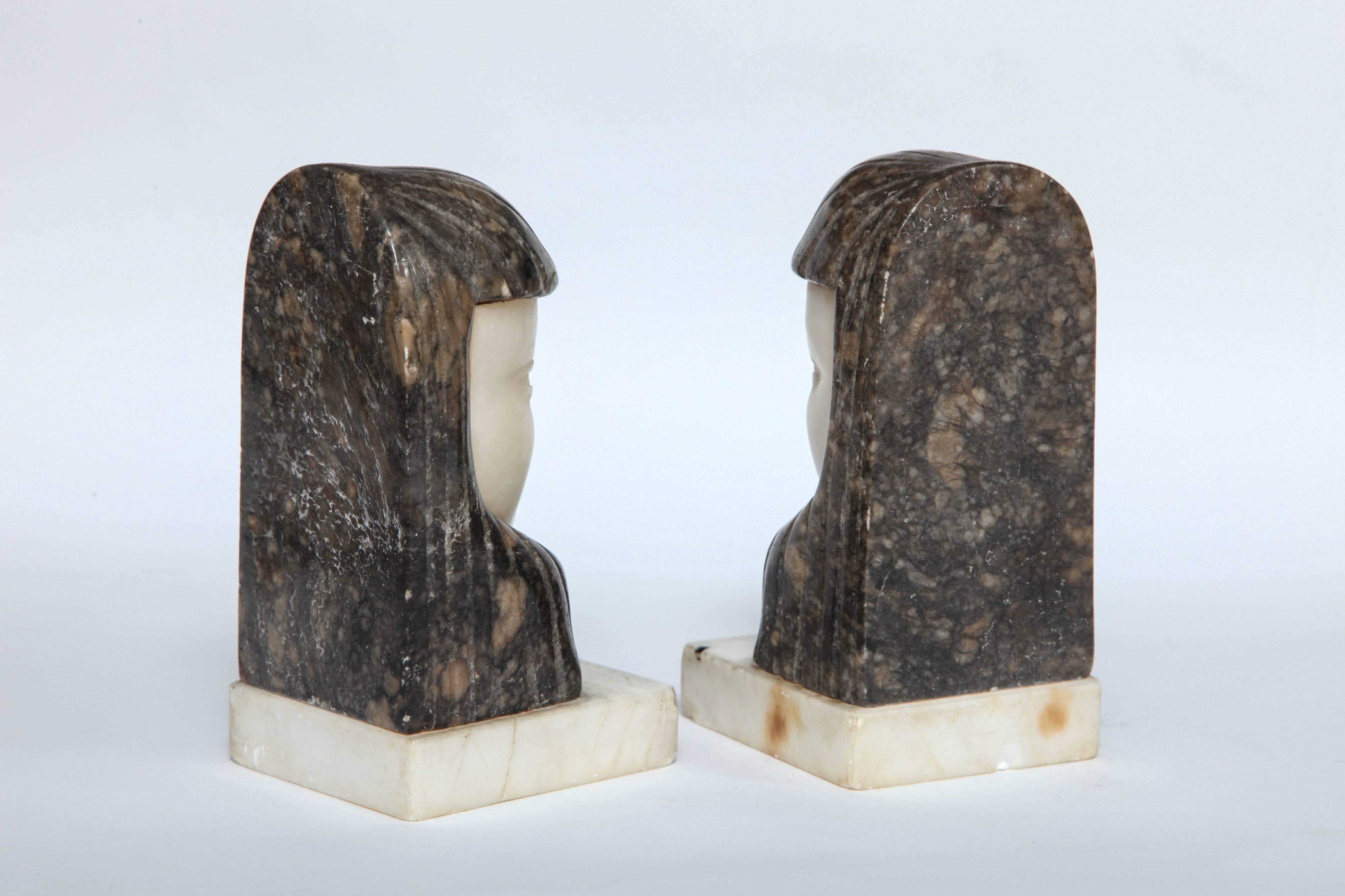 Art Deco Egyptian Revival Marble and Alabaster Bookends 2