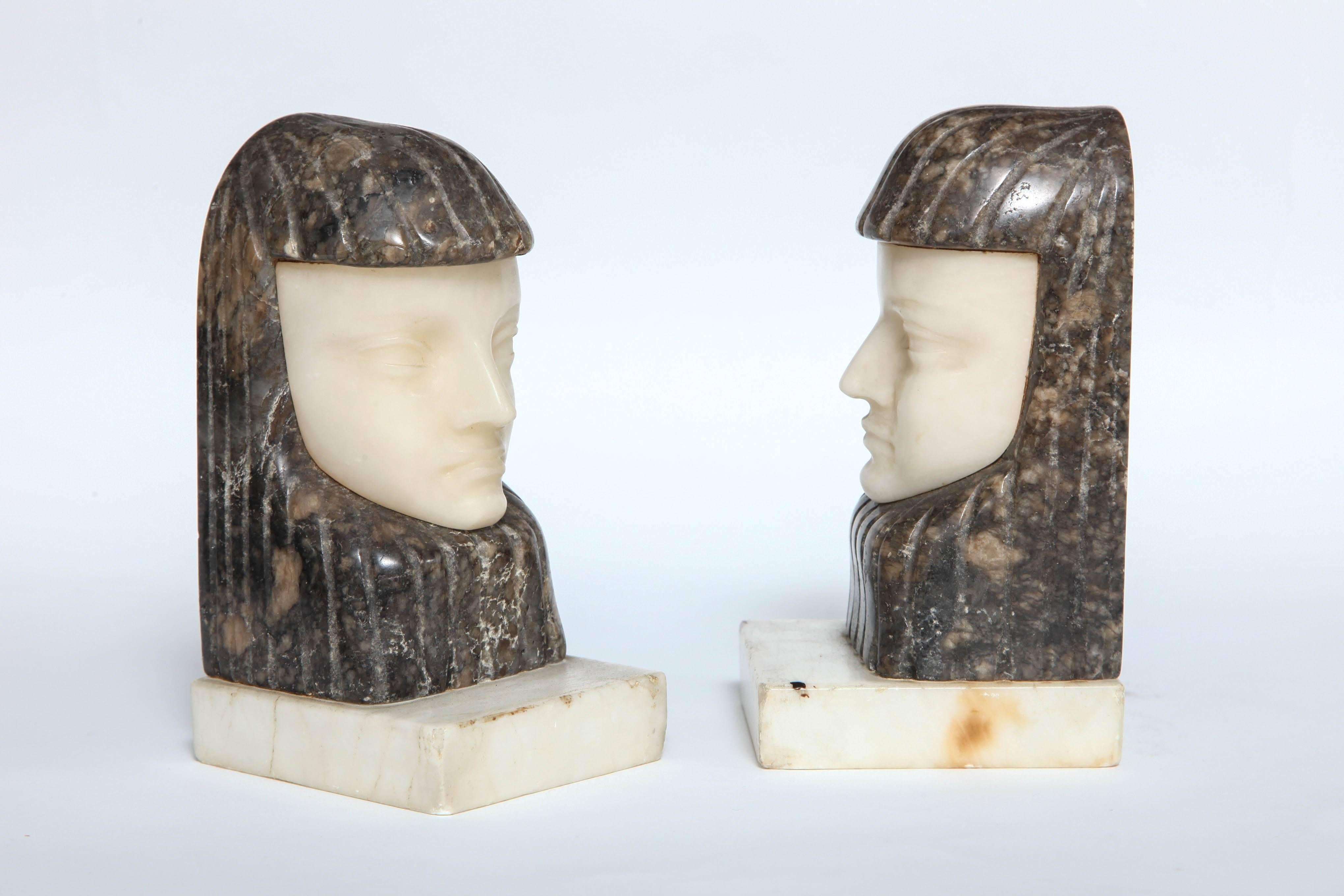 Art Deco Egyptian Revival Marble and Alabaster Bookends 3