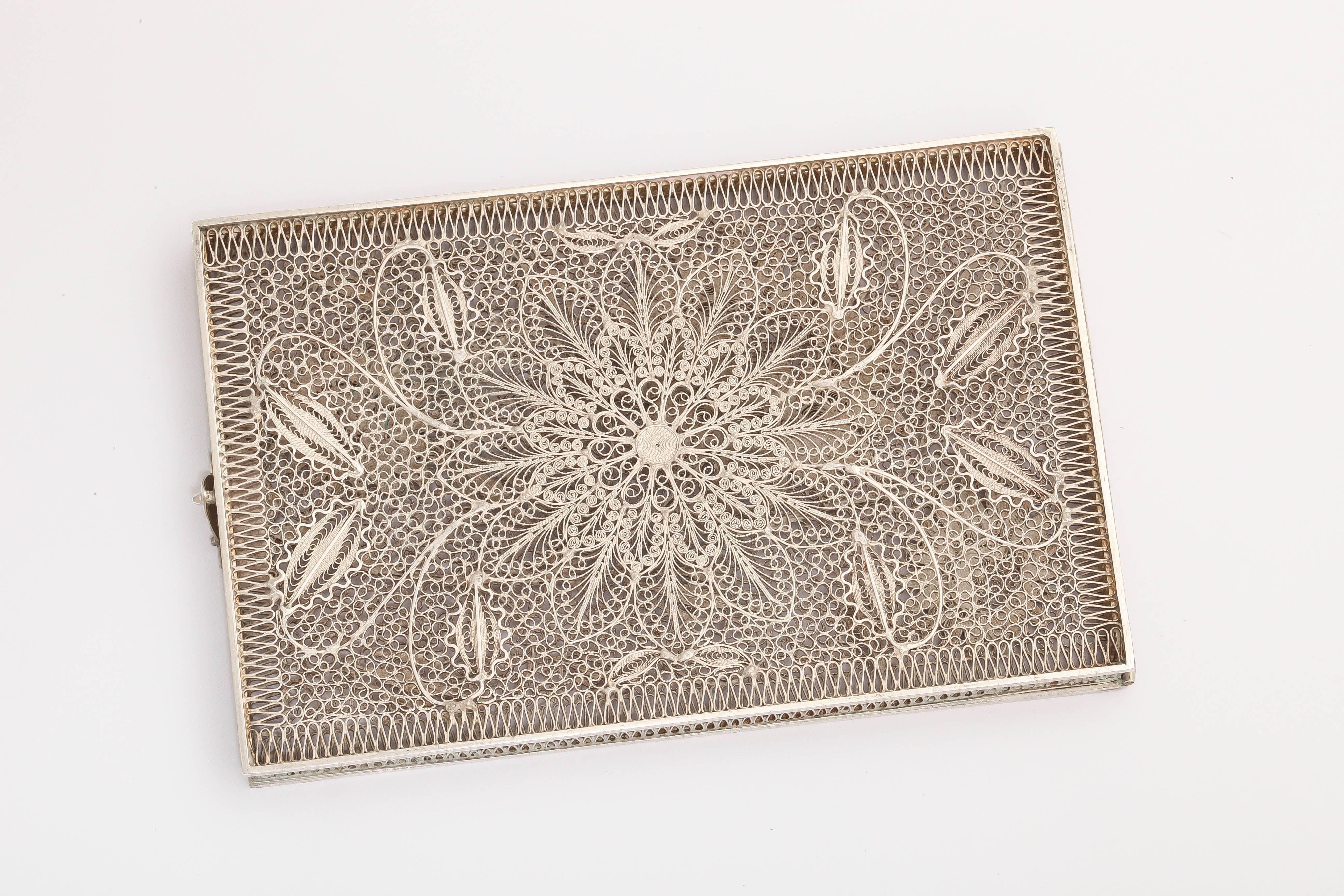 Mid-20th Century Sterling Silver Floral Filigree Card Case