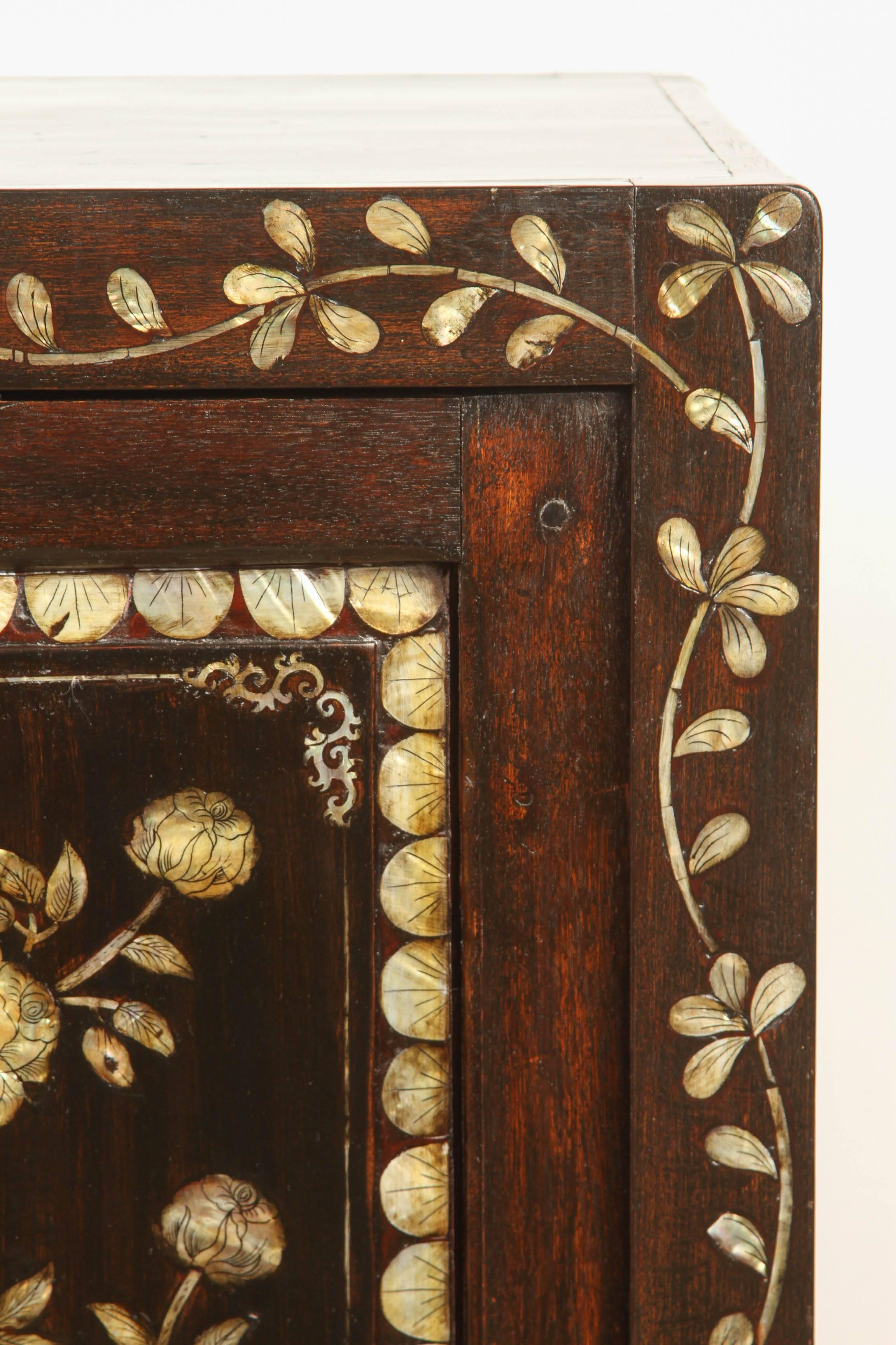 Vietnamese French Colonial Rosewood and Mother-of-Pearl Inlaid Cabinet