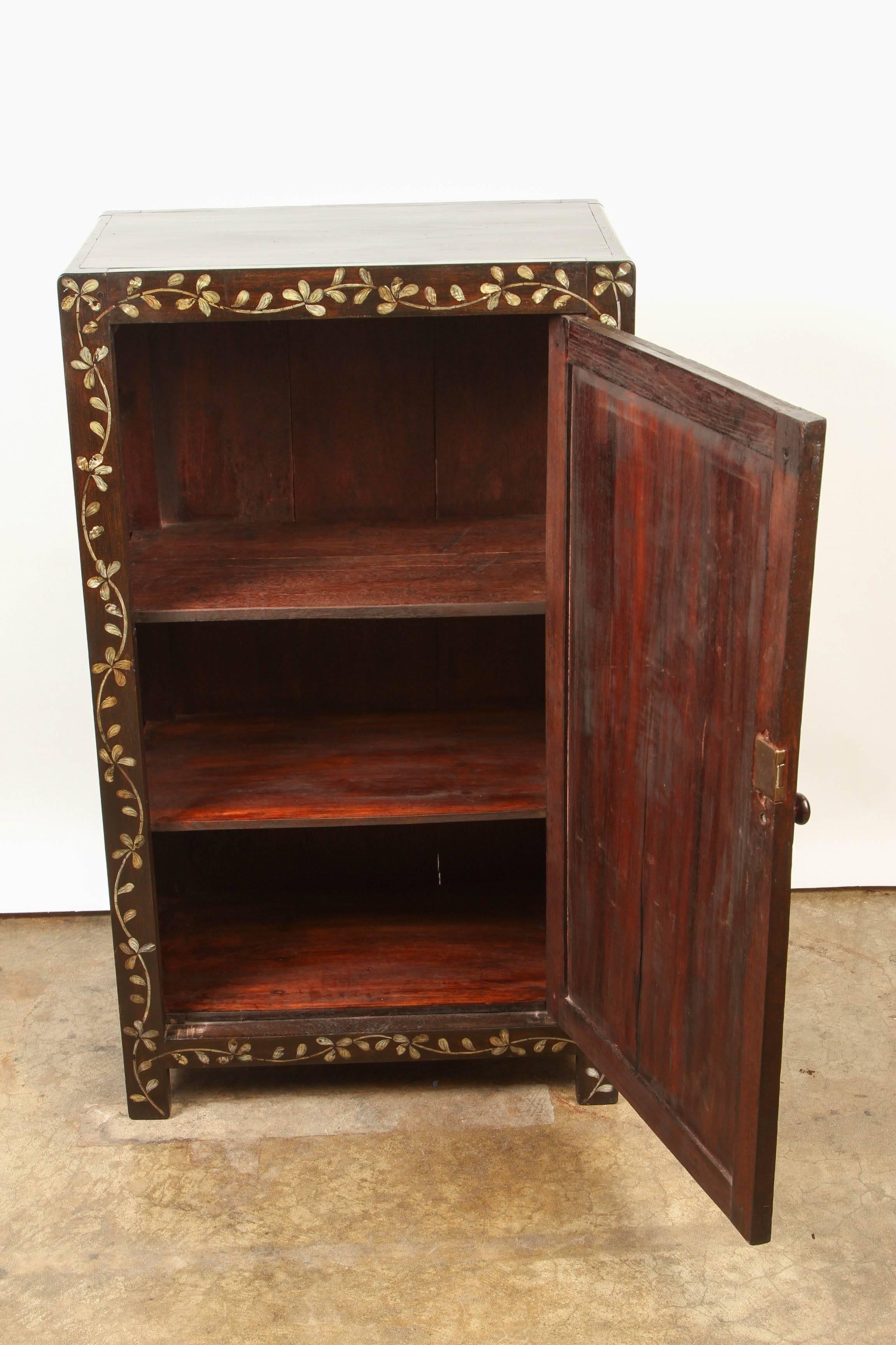 20th Century French Colonial Rosewood and Mother-of-Pearl Inlaid Cabinet