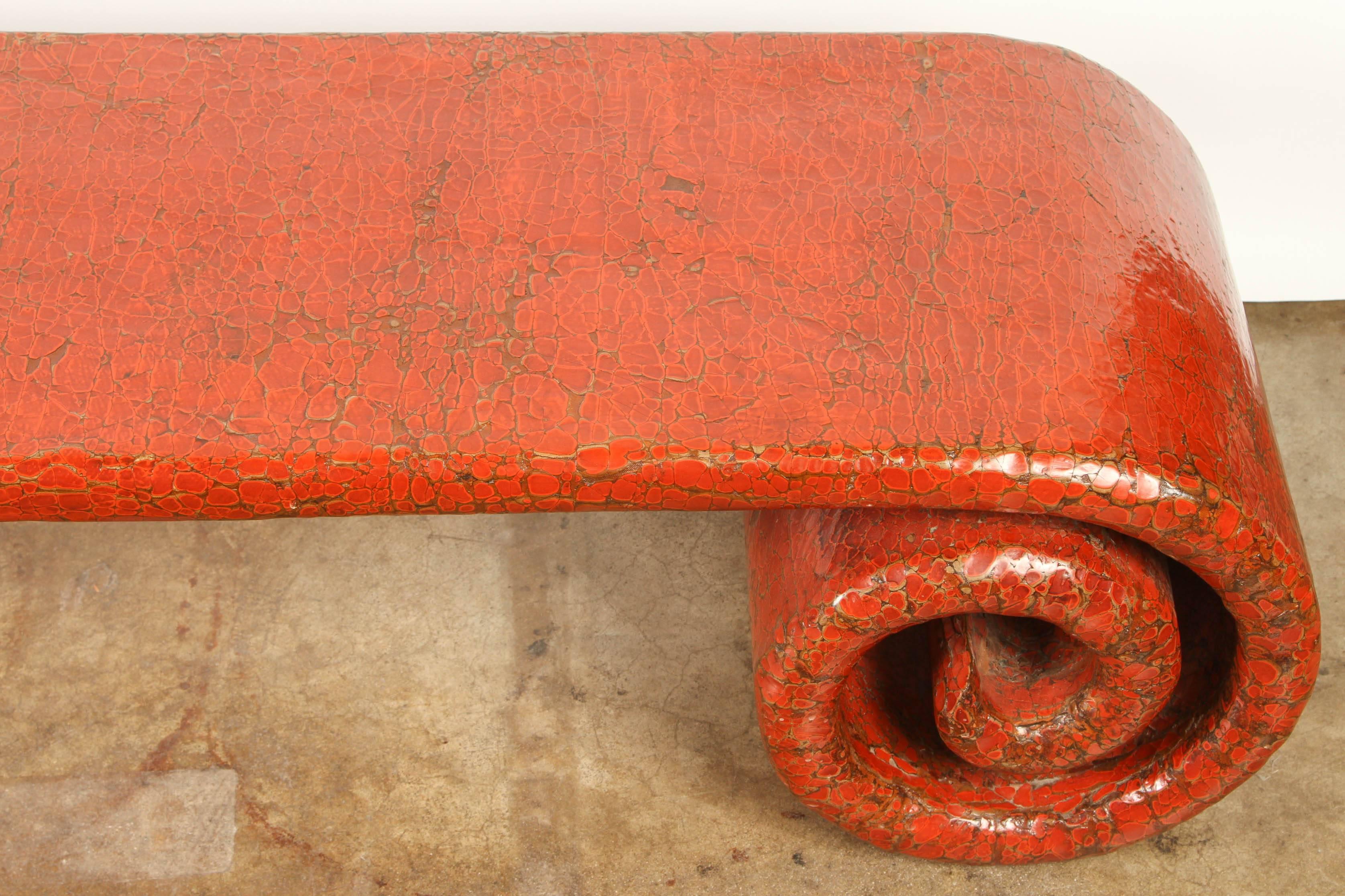 Chinese Red Lacquer Scroll Table For Sale