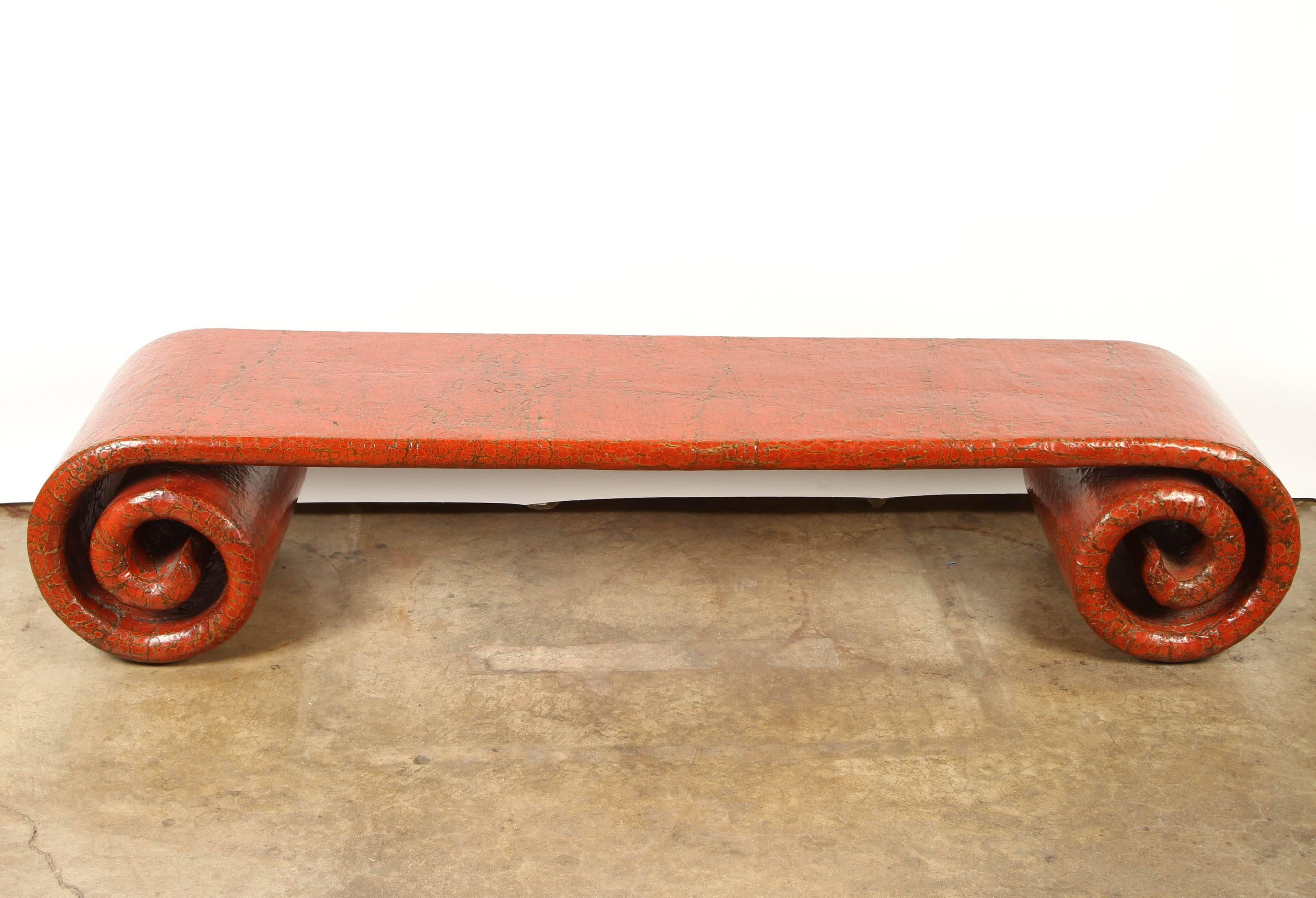 19th Century Red Lacquer Scroll Table For Sale