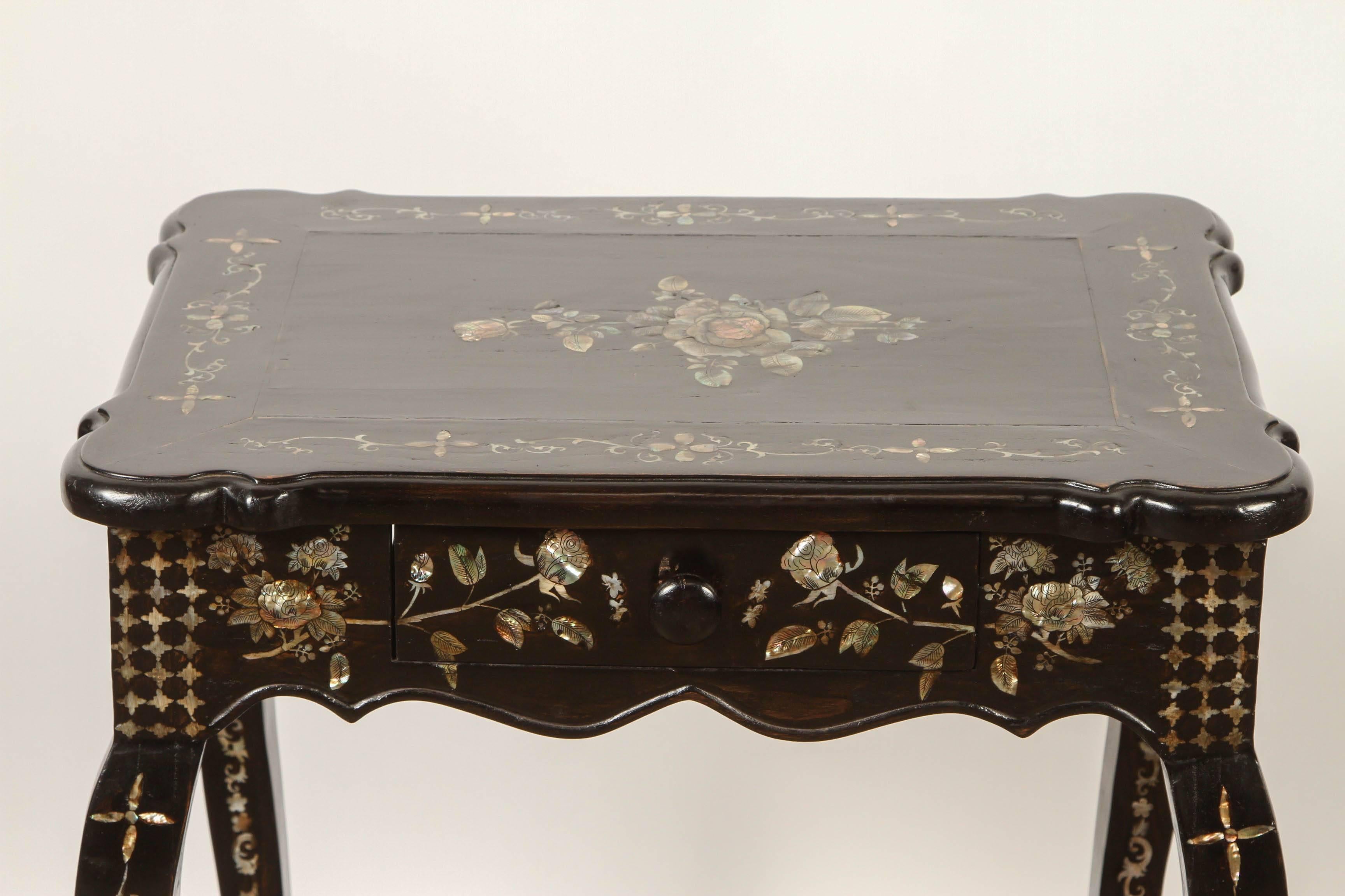 Victorian Pair of French Colonial Rosewood and Mother-of-Pearl Sidetables