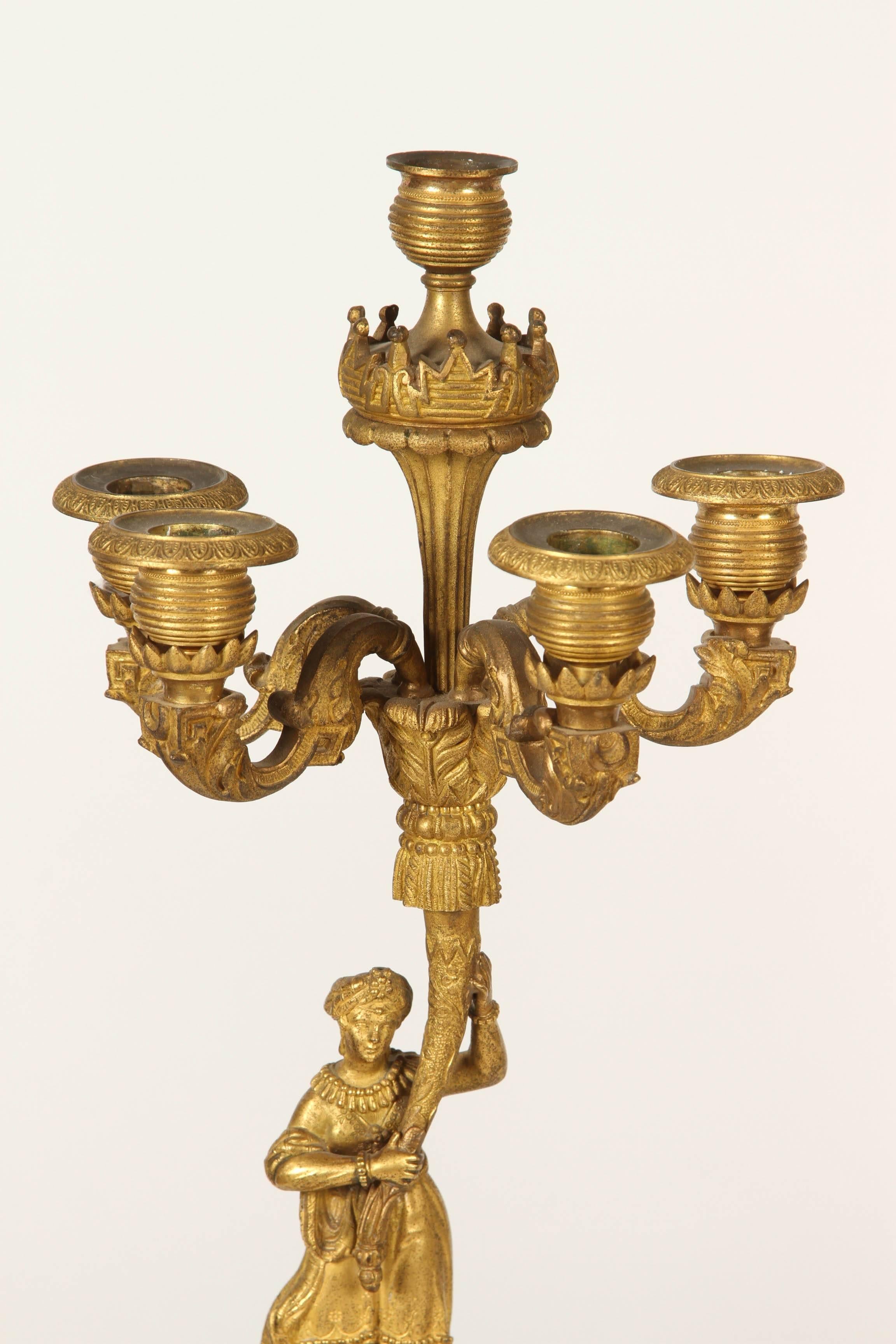 Baroque Revival Pair of Gilt Bronze Candle Sticks For Sale