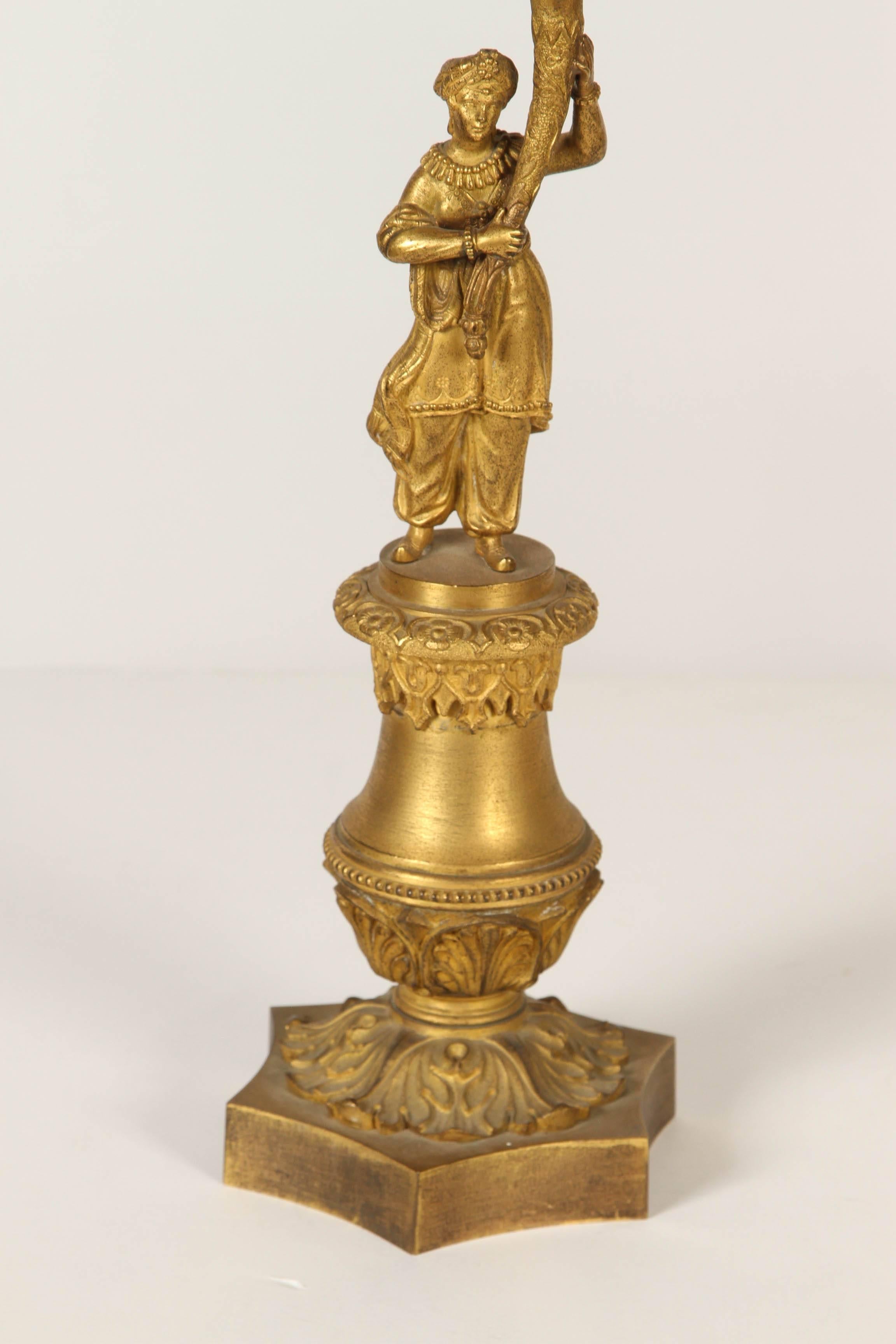 French Pair of Gilt Bronze Candle Sticks For Sale