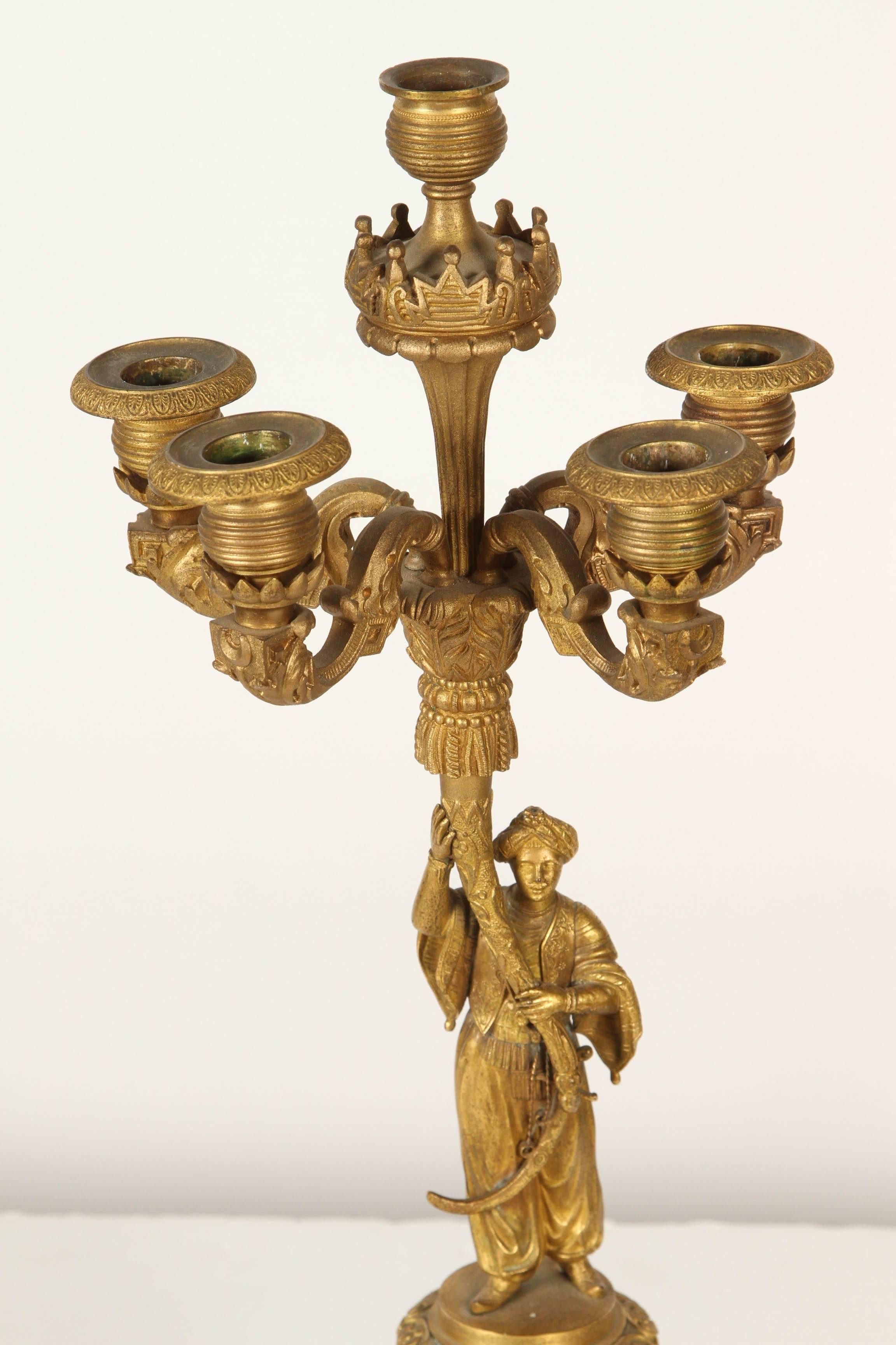 Pair of Gilt Bronze Candle Sticks For Sale 1