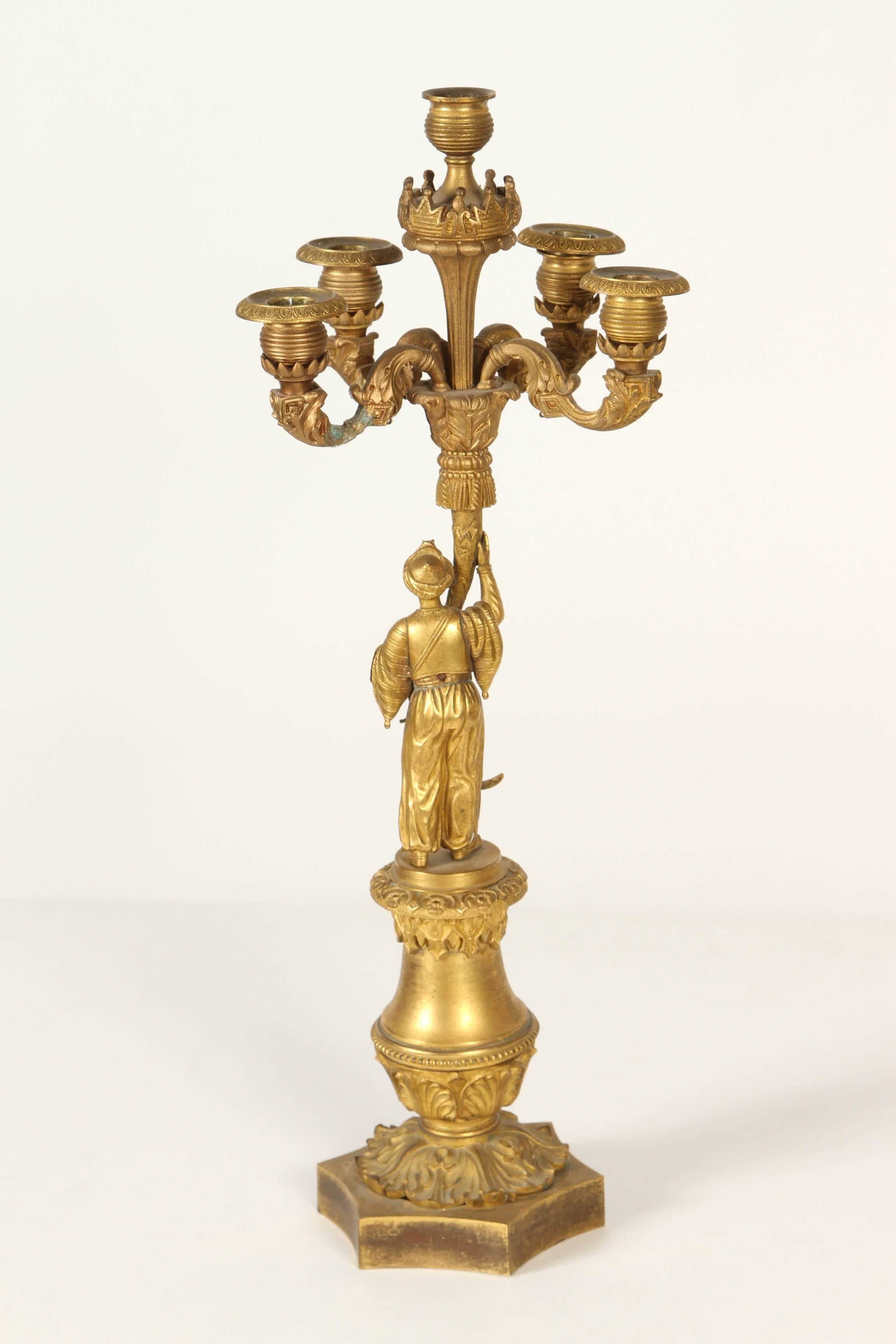 Pair of Gilt Bronze Candle Sticks For Sale 3