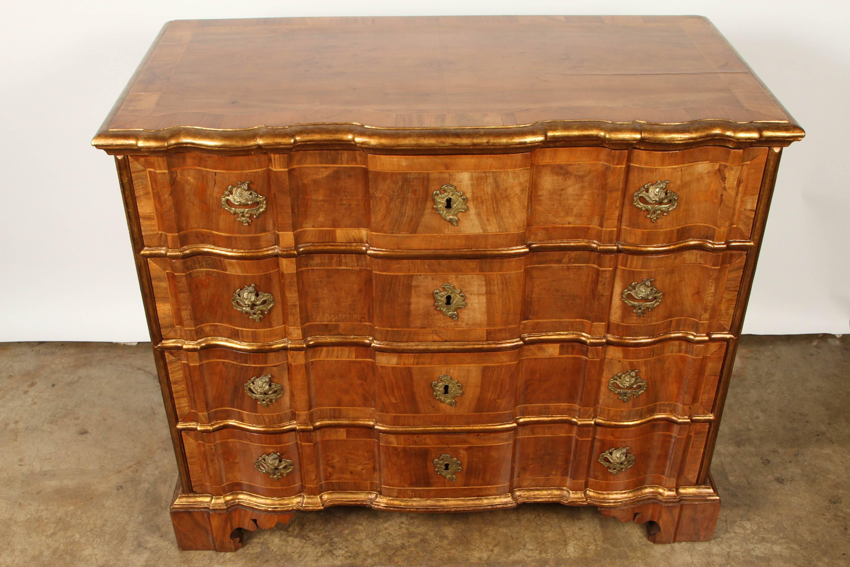 Walnut Danish Rococo chest of drawers with key