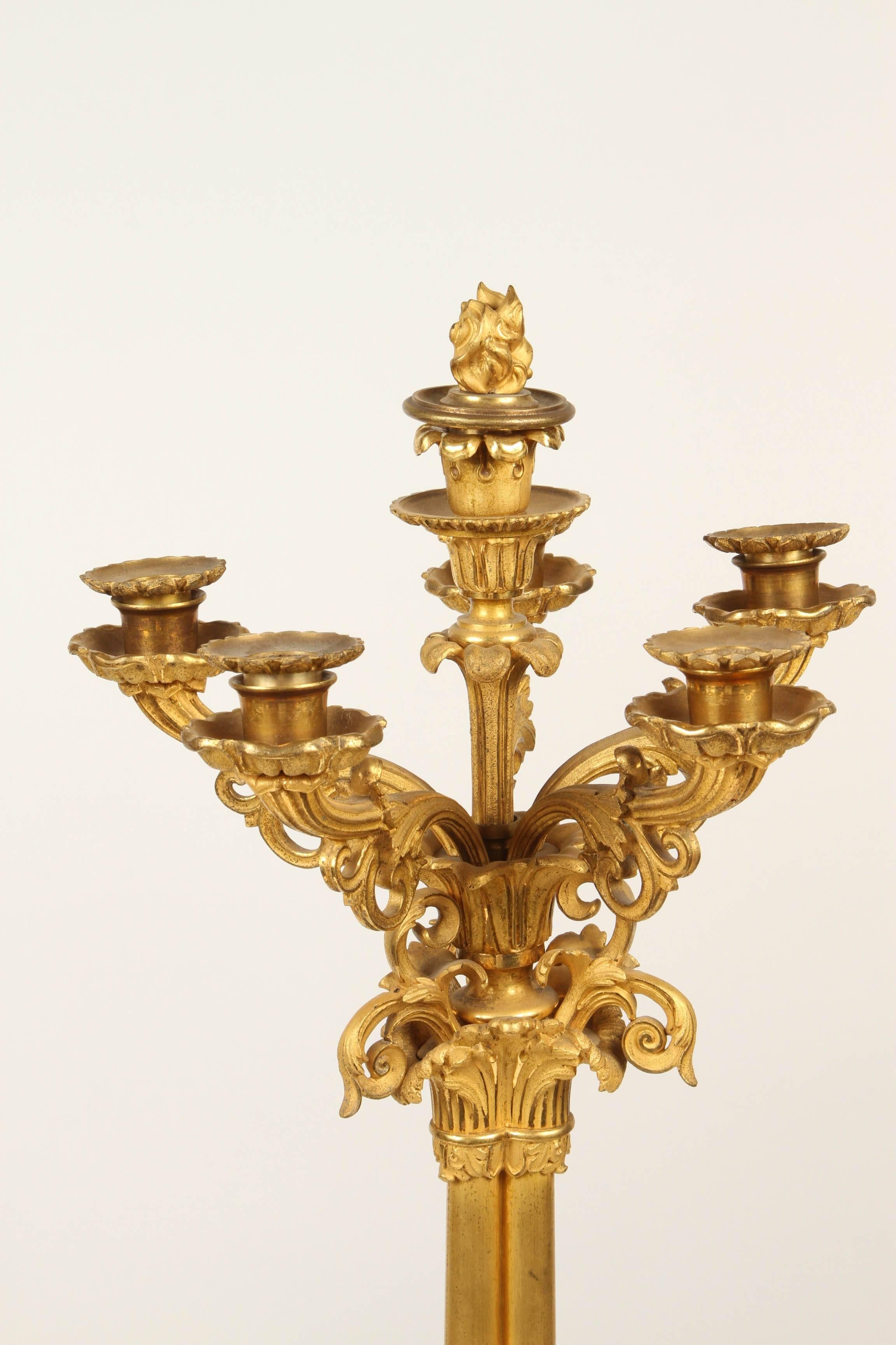 Baroque Revival Pair of Large Gilt Bronze Candelabra