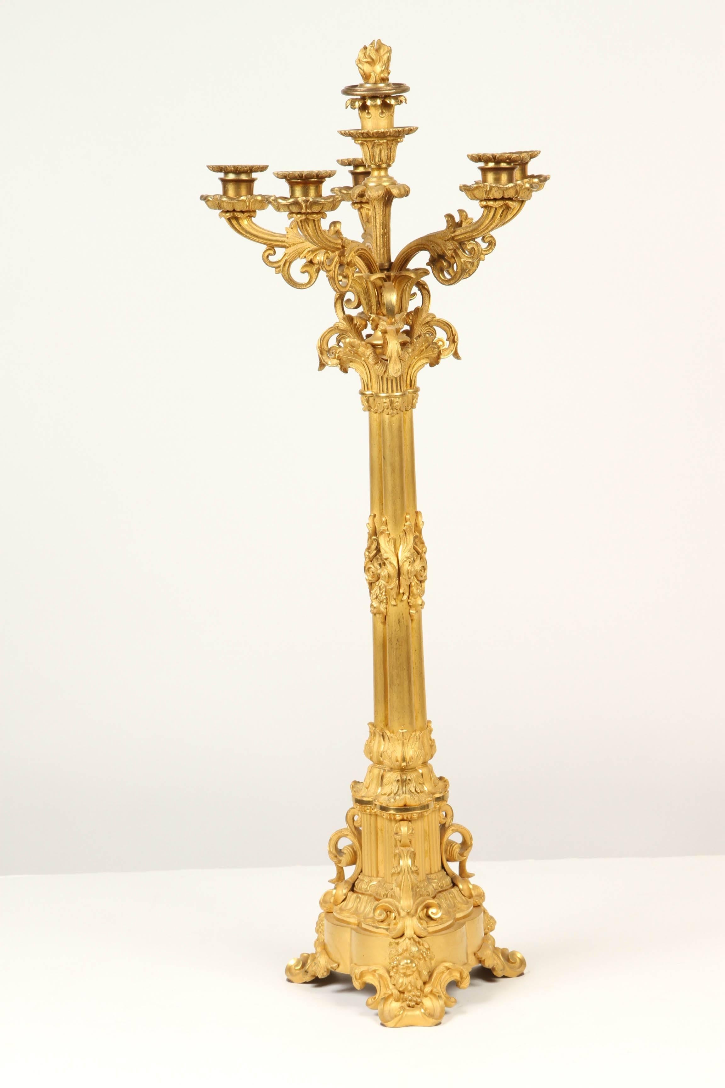 Pair of Large Gilt Bronze Candelabra In Good Condition In Pasadena, CA