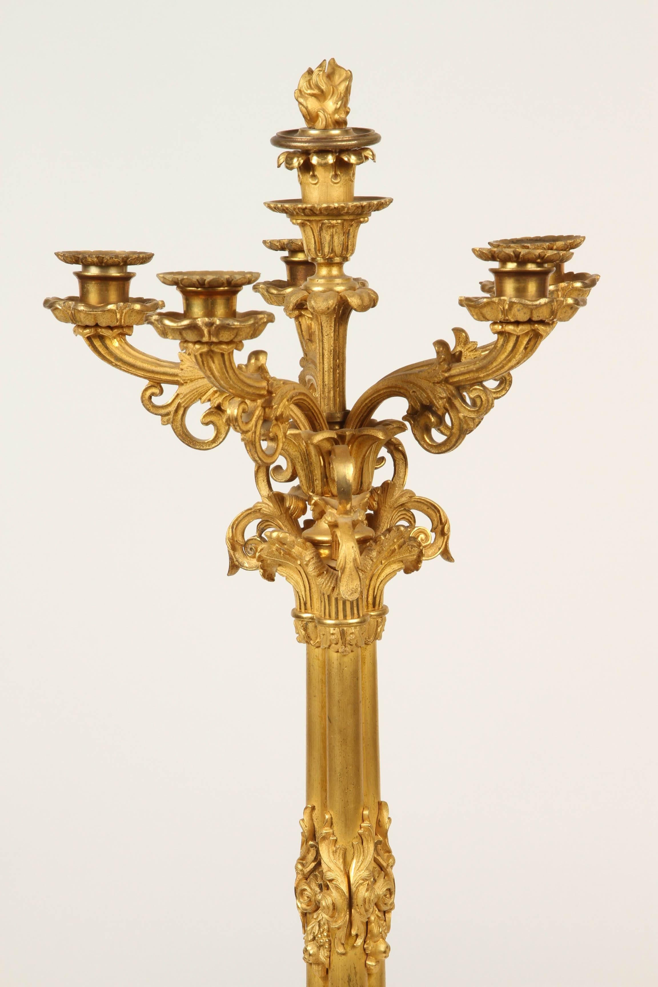 19th Century Pair of Large Gilt Bronze Candelabra