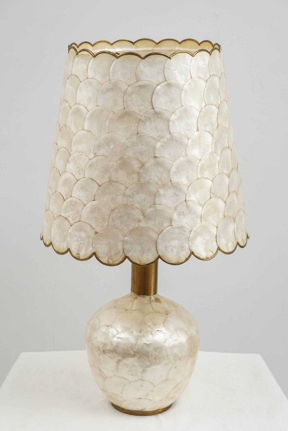 Glam Capiz Shell Table Lamp with Brass Detail, 1970s For Sale at 1stdibs