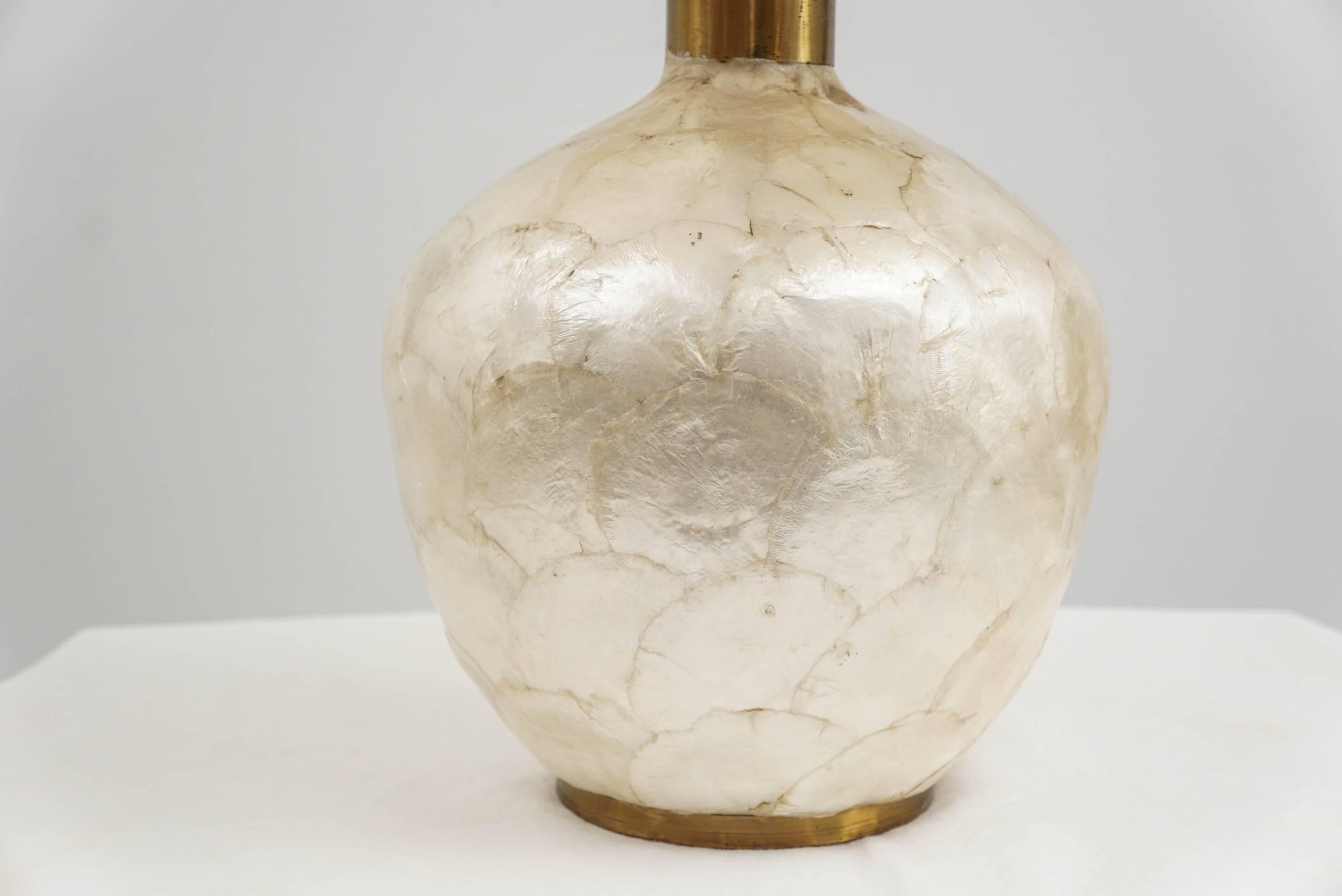 American Glam Capiz Shell Table Lamp with Brass Detail, 1970s For Sale