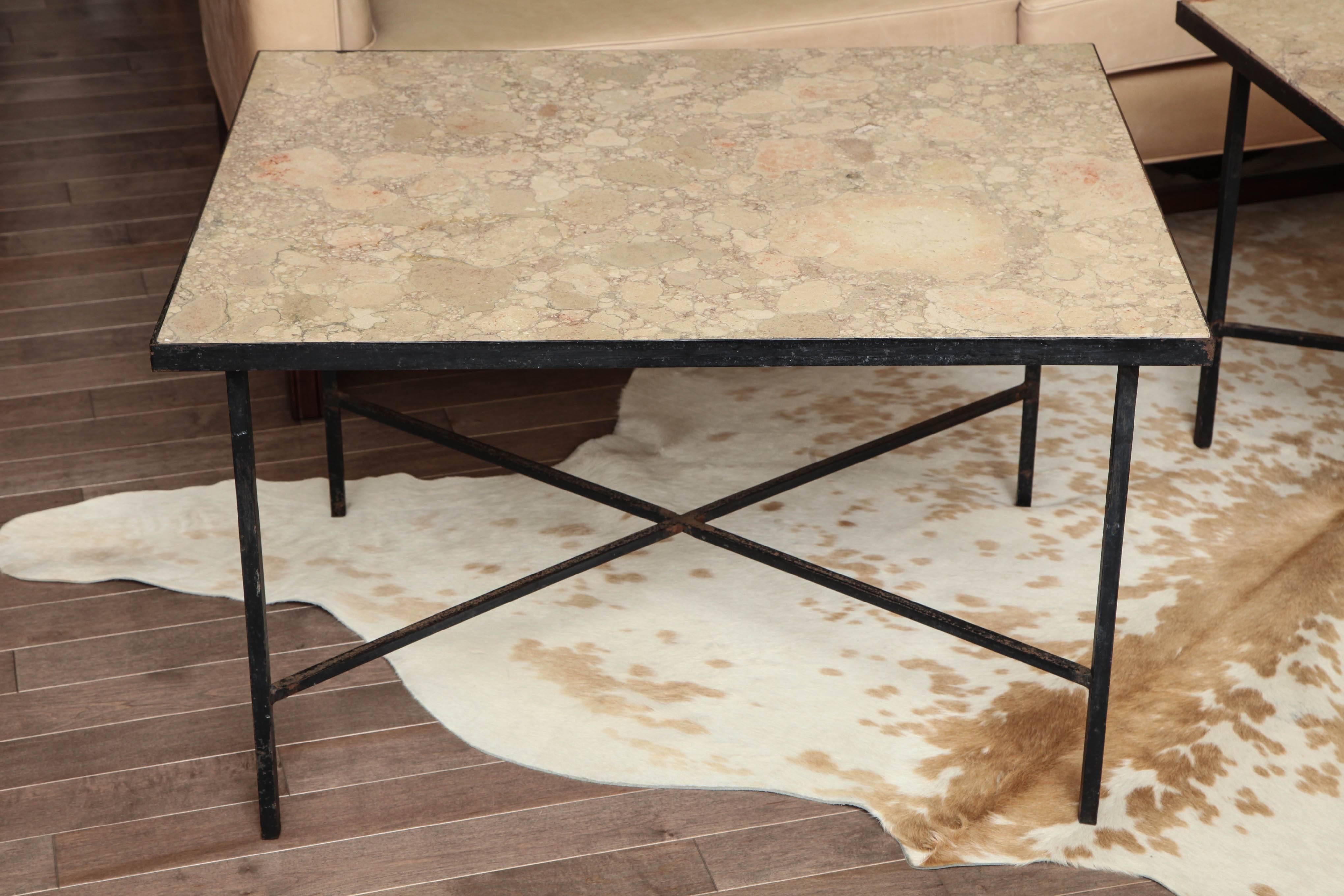 Pair of Large Marble and Iron Tables, circa 1960 For Sale 2
