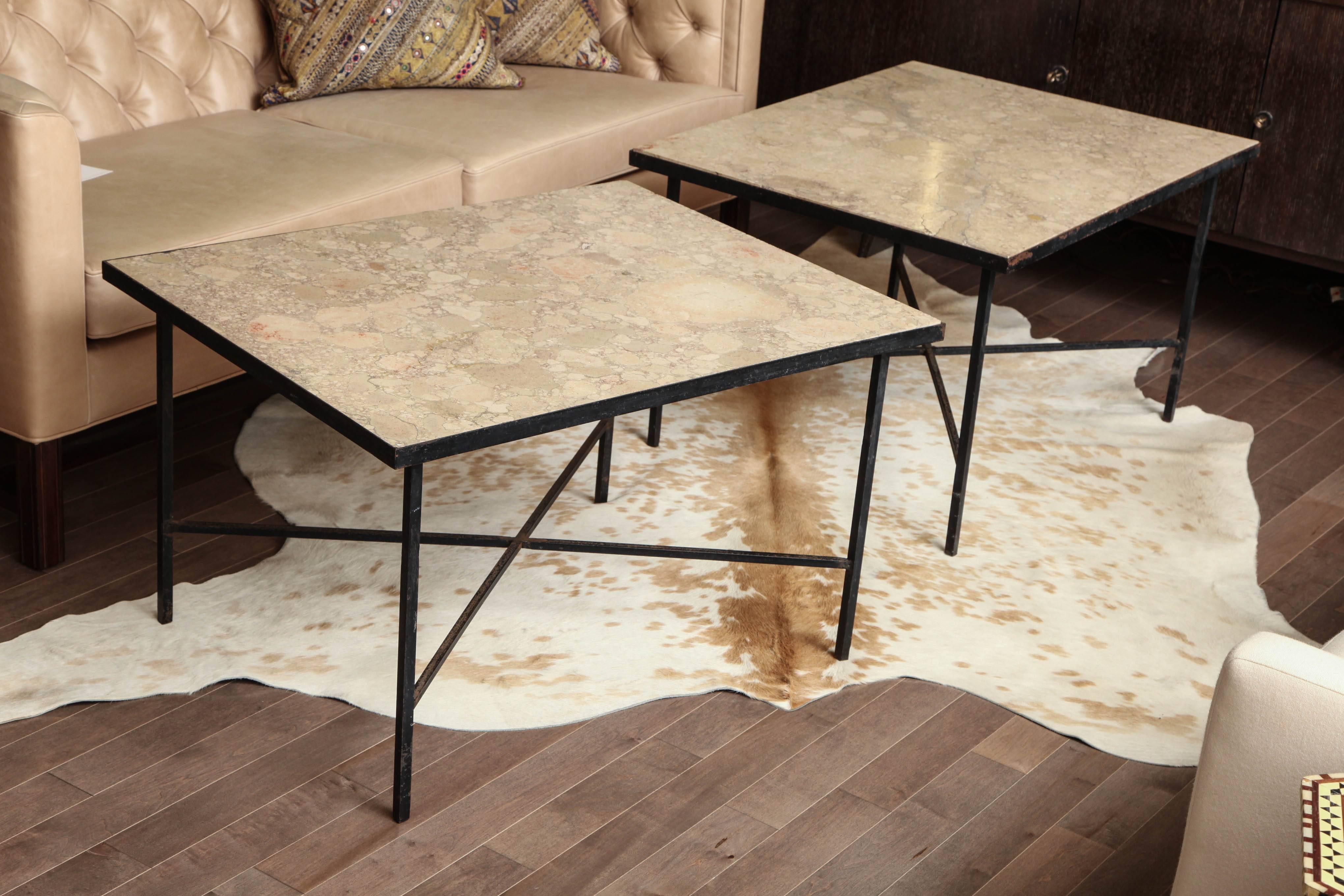 Pair of Large Marble and Iron Tables, circa 1960 For Sale 4