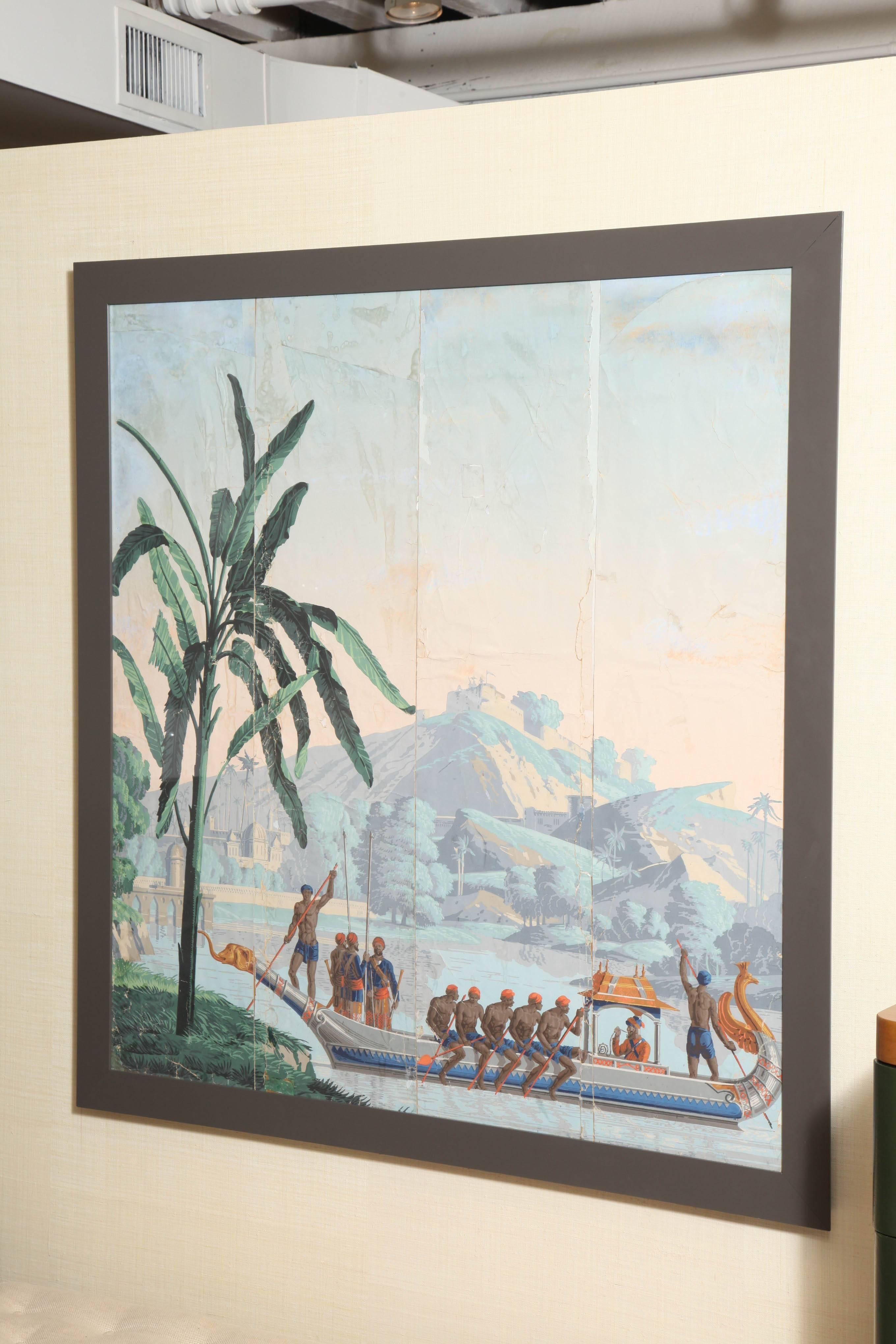 Early 19th Century Framed Zubar Wallpaper Panel, French circa 1810
