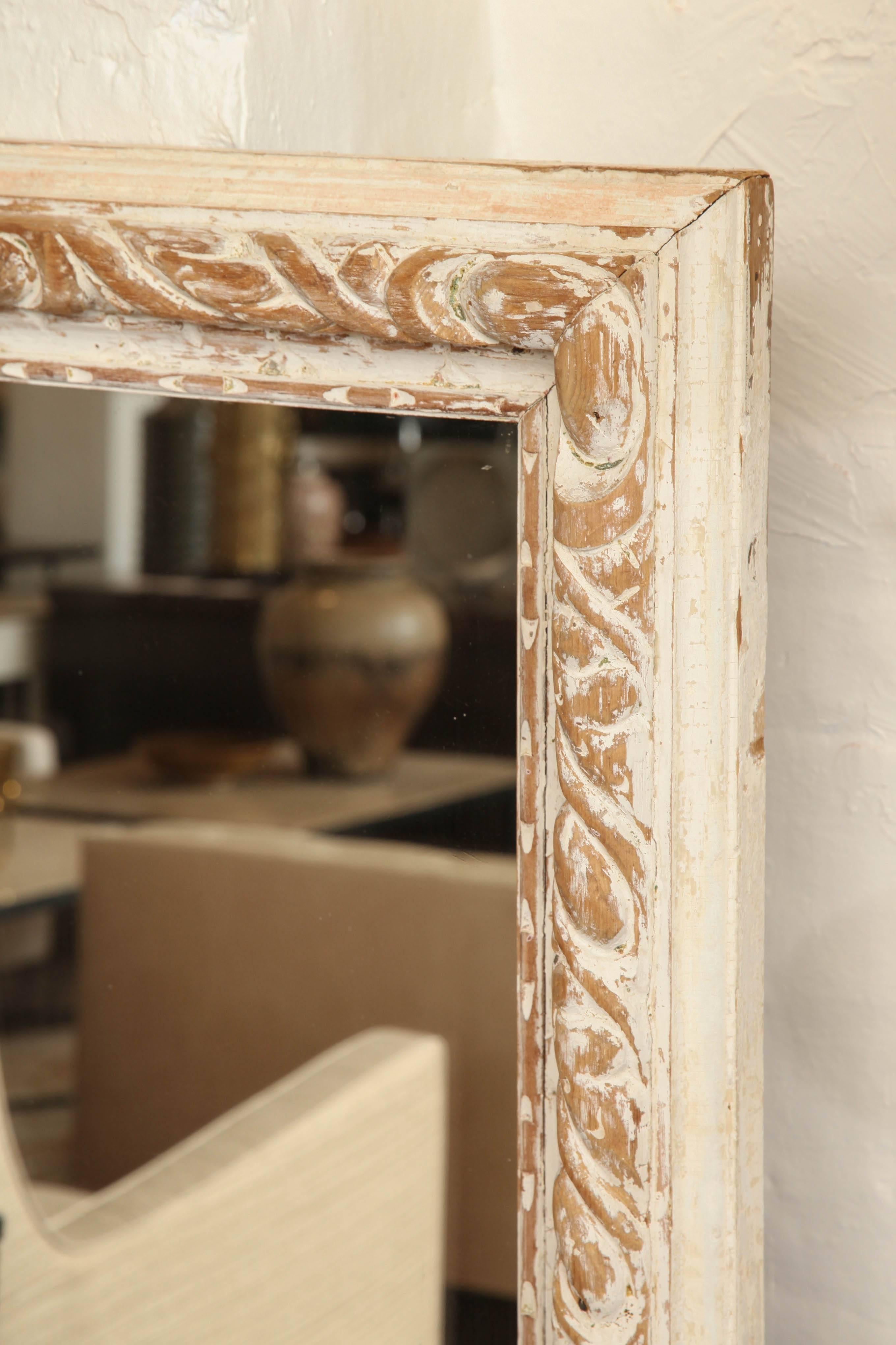 Large Carved Whitewashed Mirror, circa 1950 In Good Condition For Sale In New York, NY