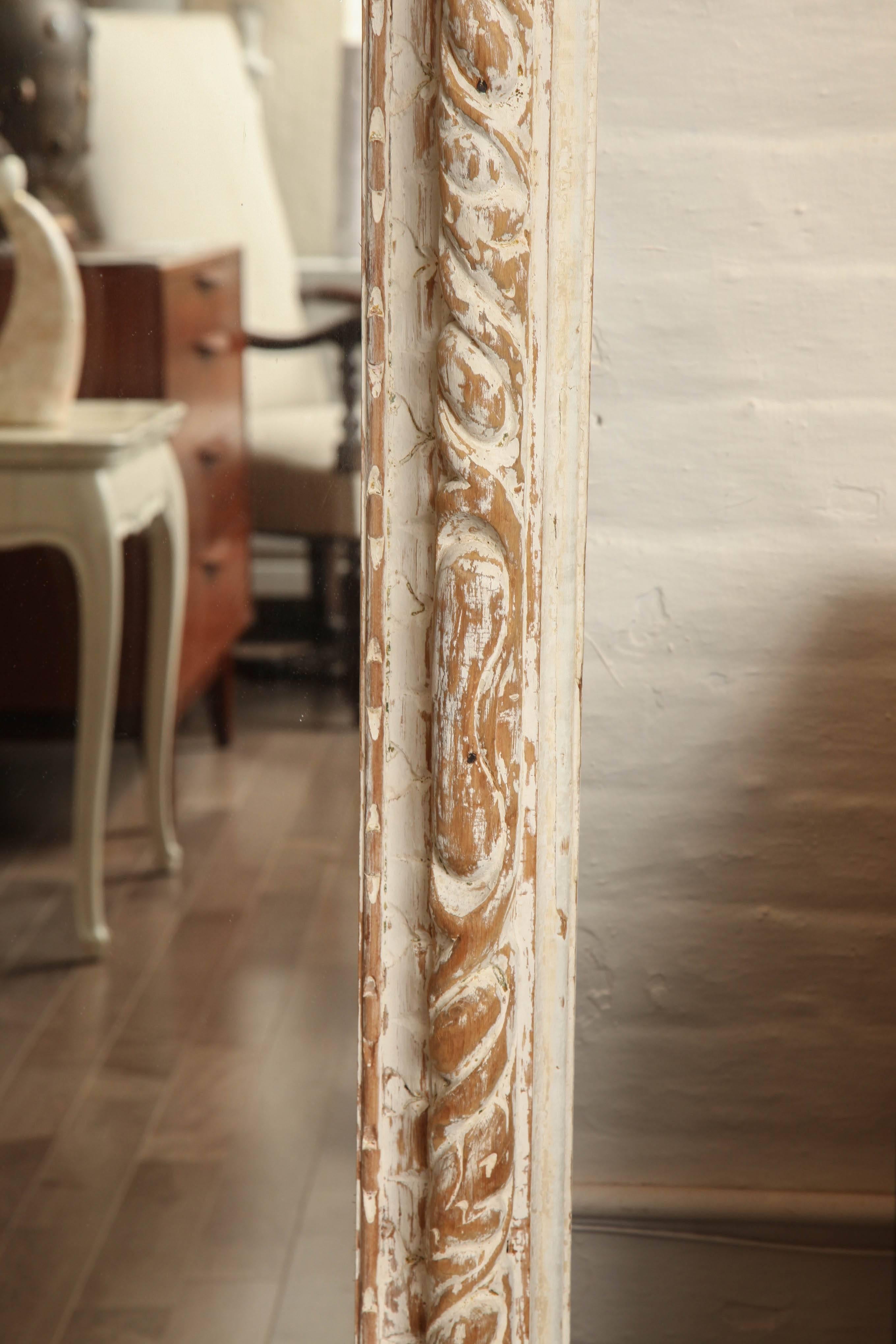 Large Carved Whitewashed Mirror, circa 1950 For Sale 1