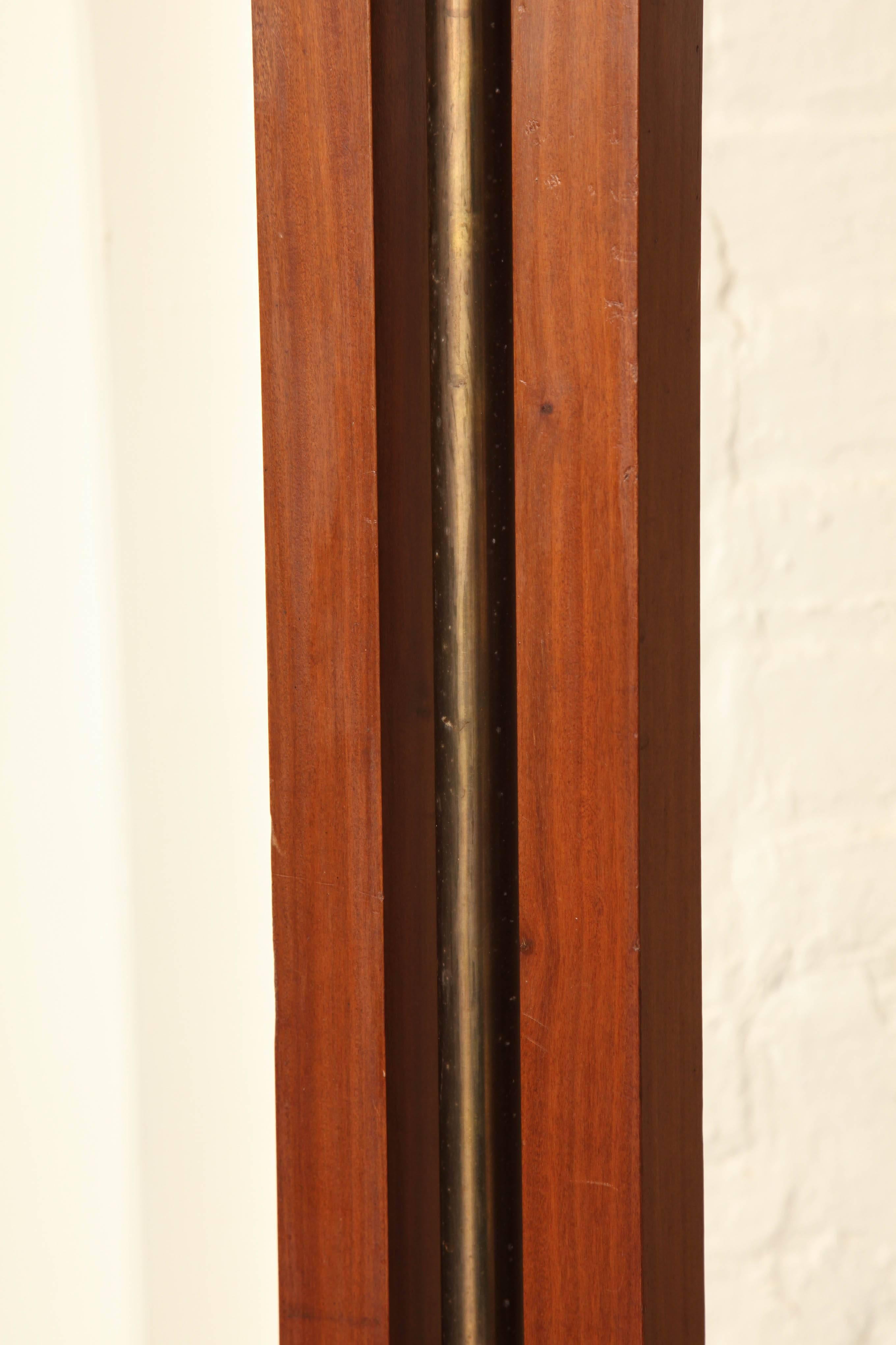 Late 20th Century Tall Wood and Brass Floor Lamp, France, circa 1970 For Sale