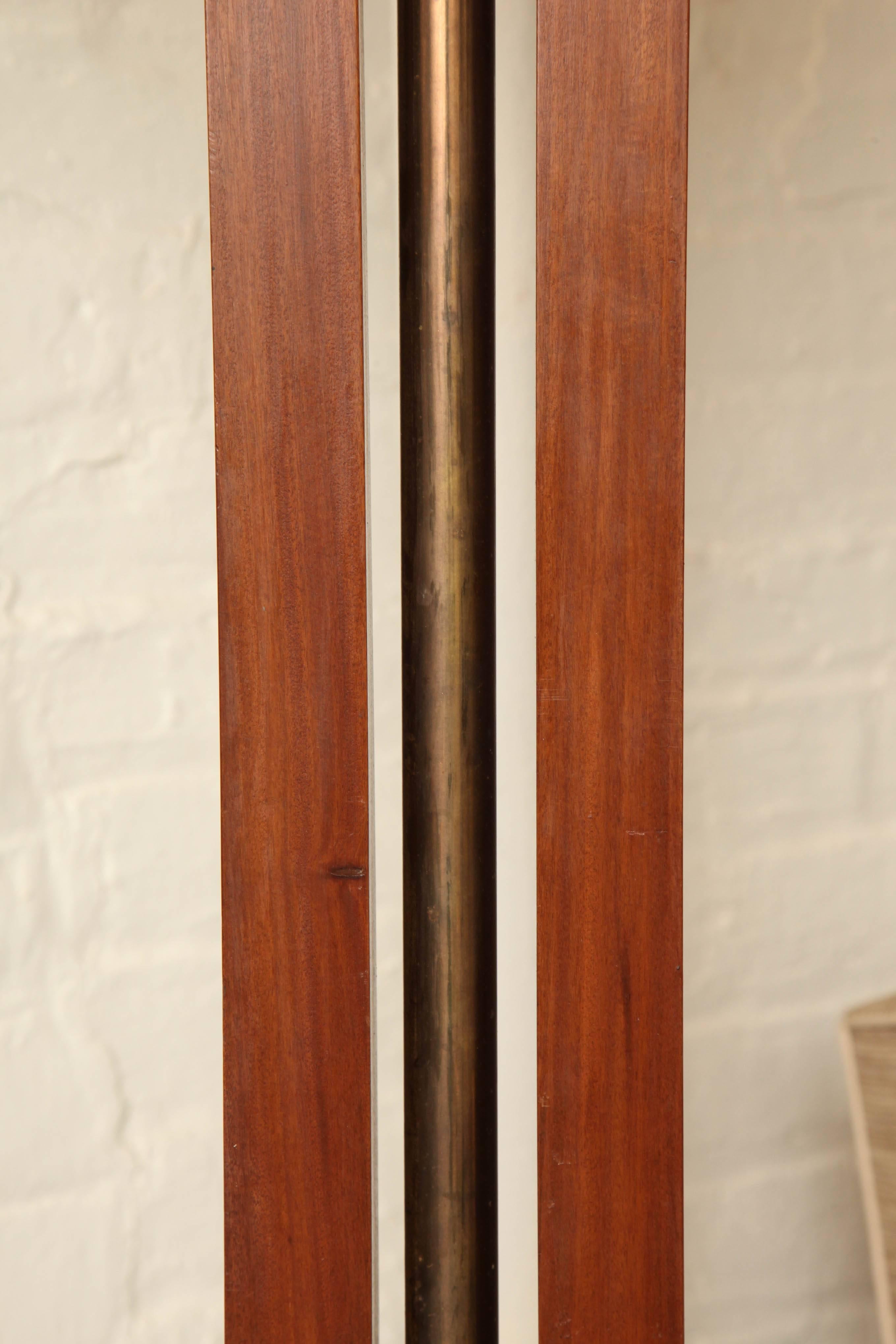 Tall Wood and Brass Floor Lamp, France, circa 1970 For Sale 1
