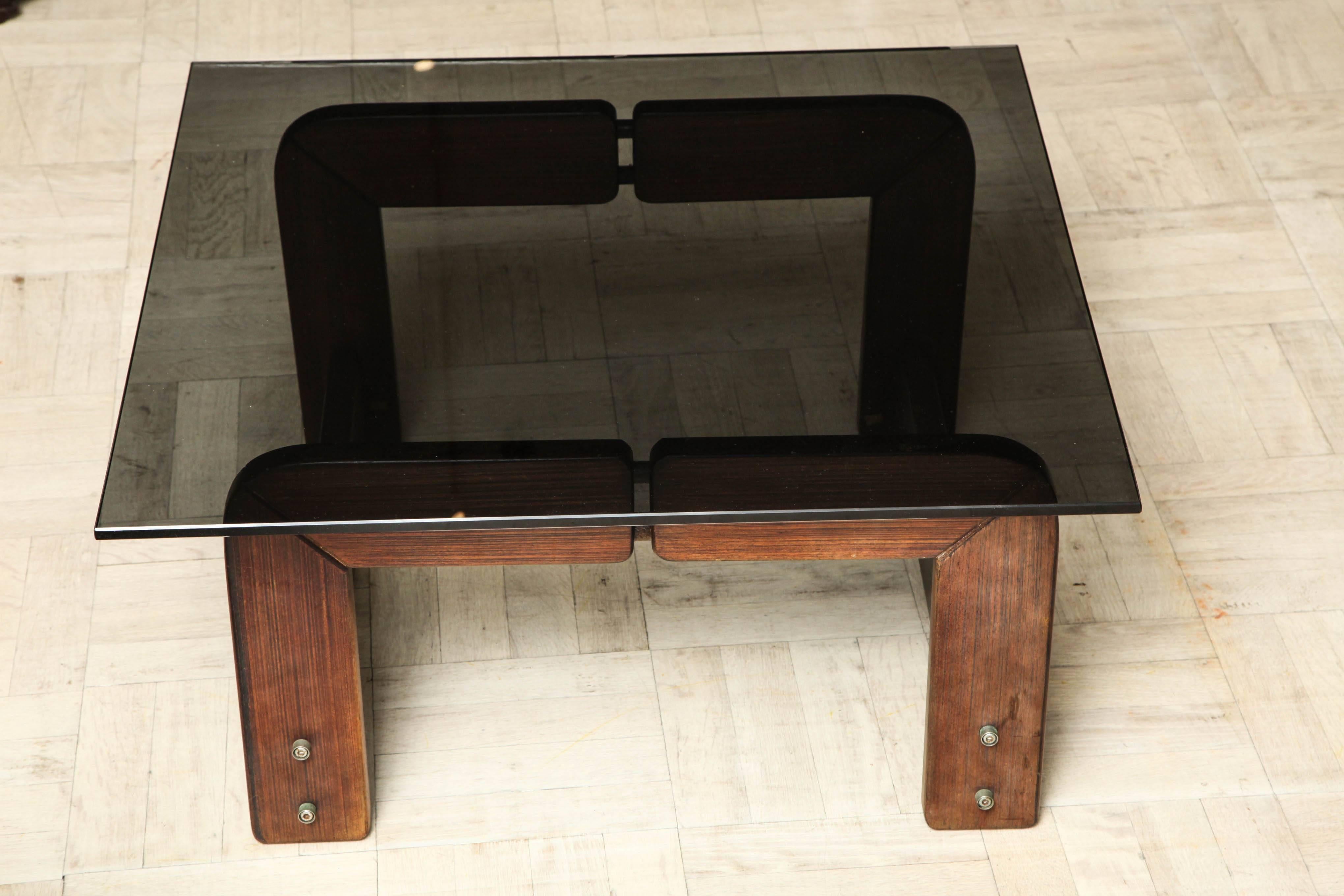 Pair of 20th Century Exotic Wood and Smoked Glass Tables 2