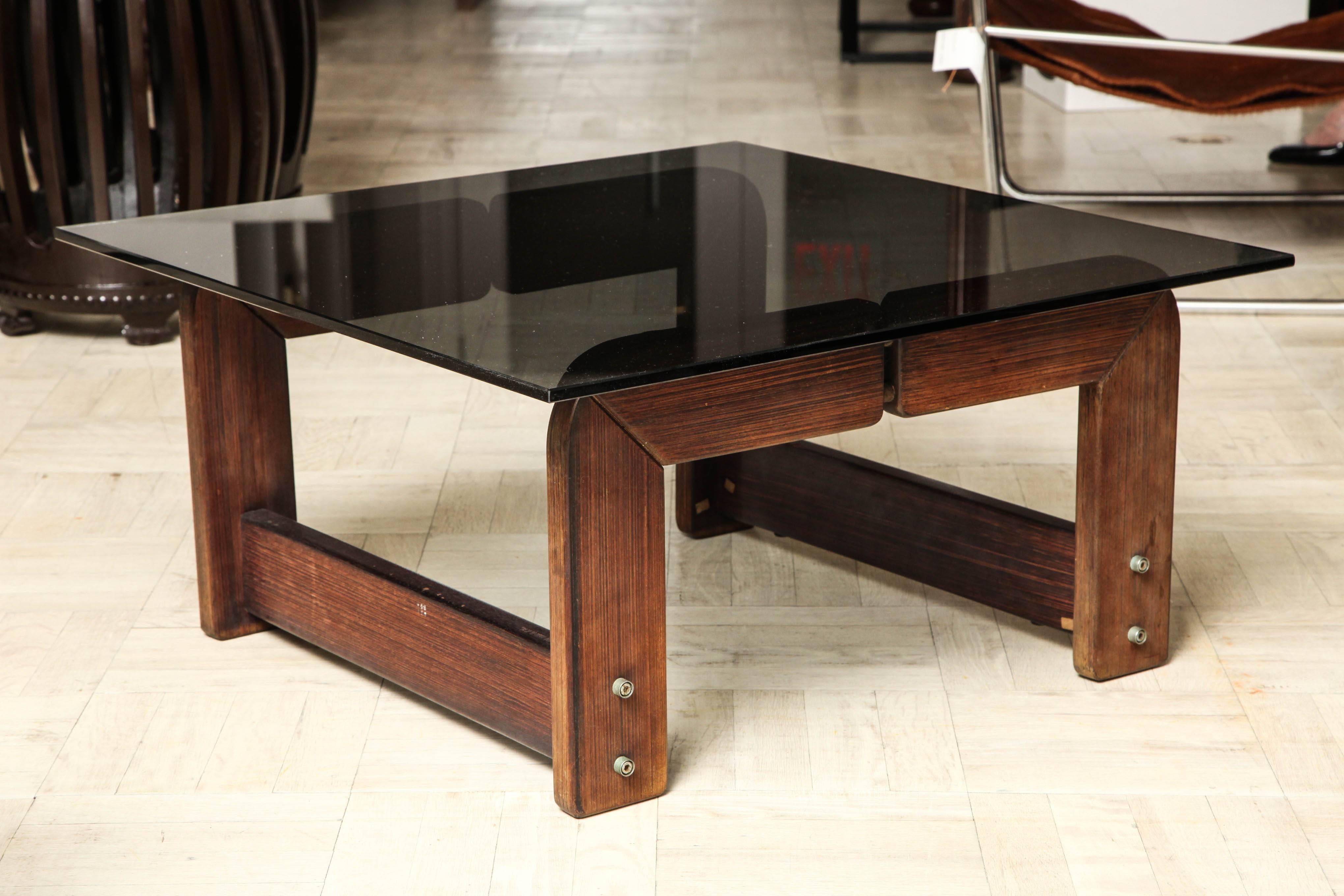 Pair of 20th Century Exotic Wood and Smoked Glass Tables 4