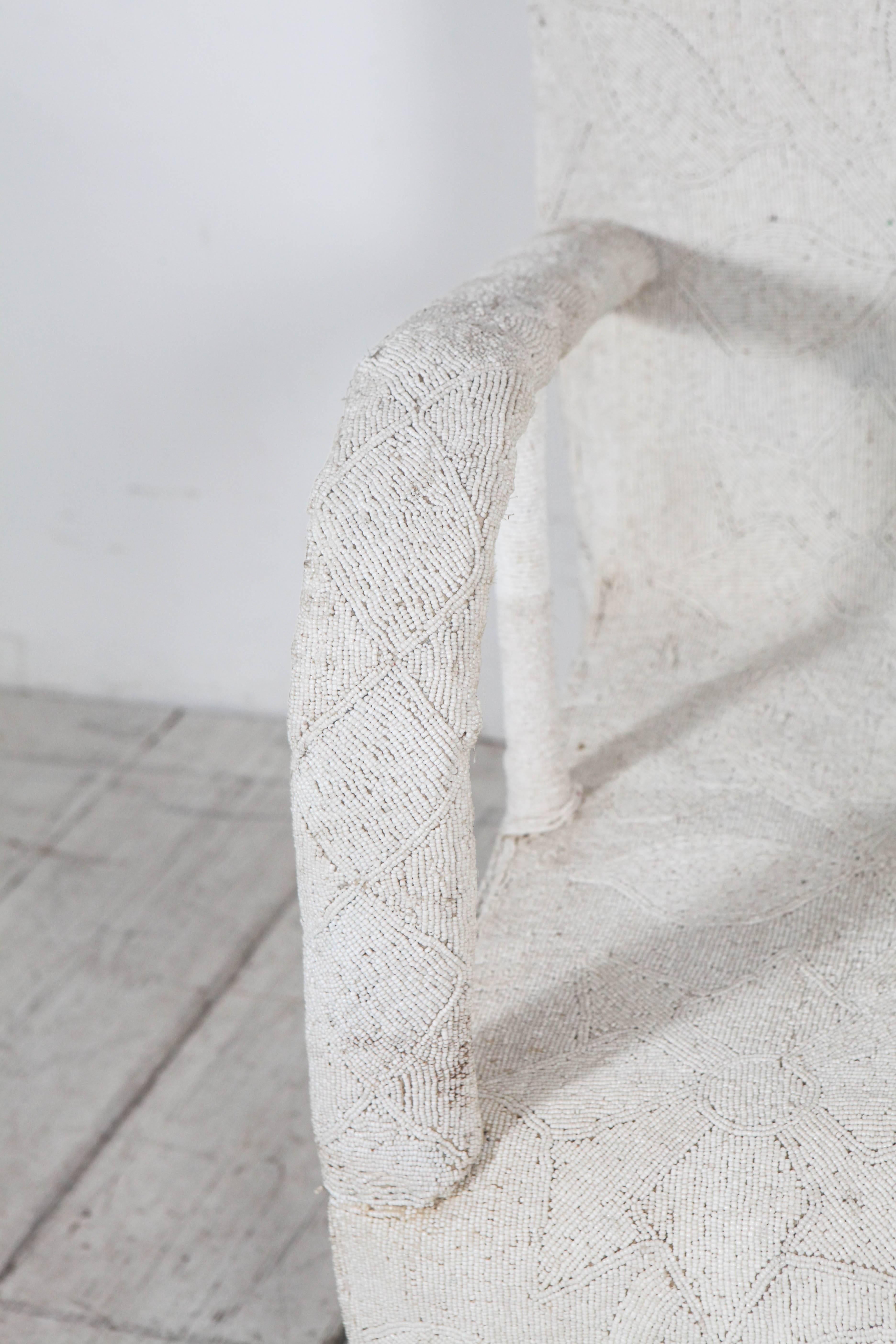 Nigerian White African Beaded Yoruba Chair from Nigeria