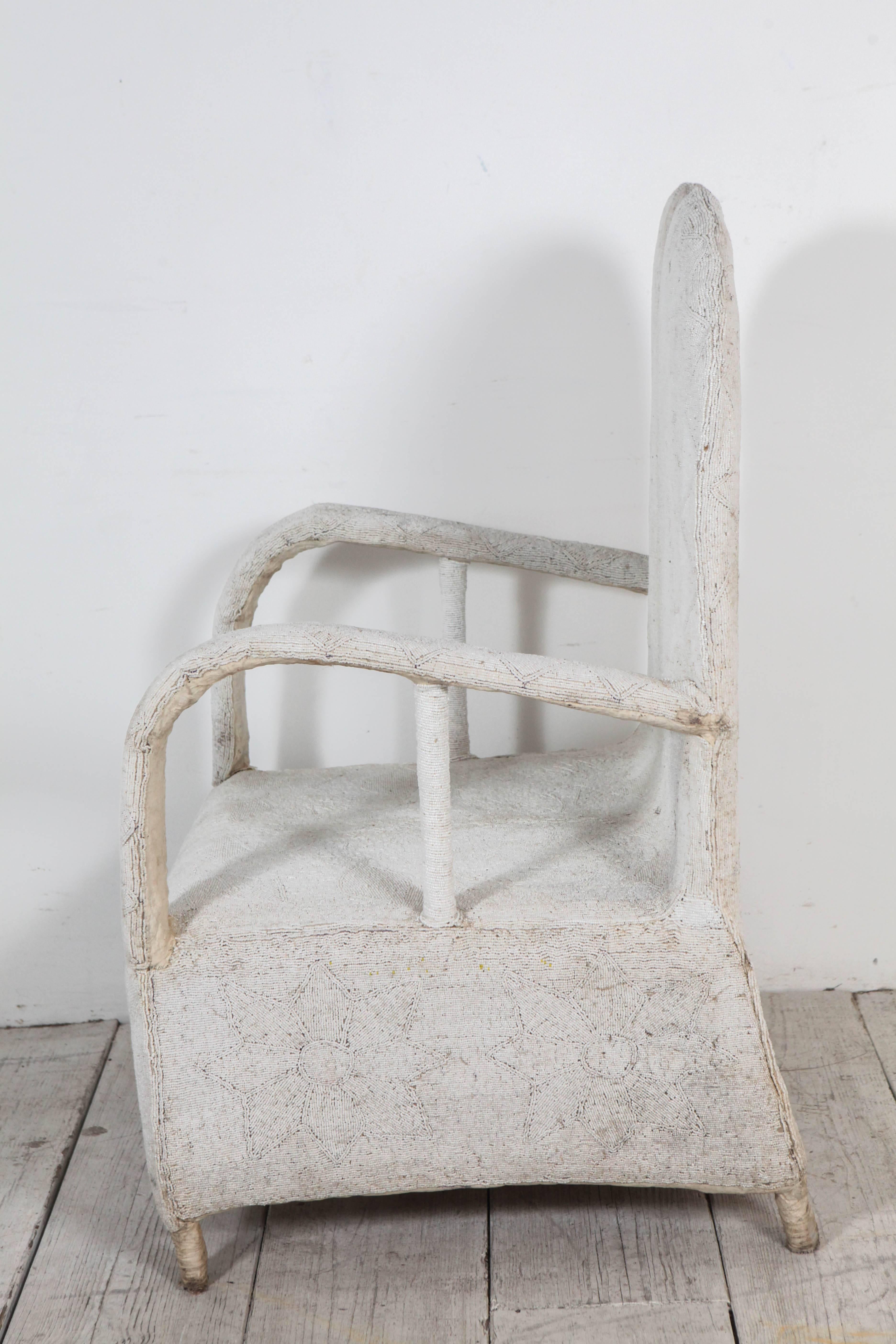 White African Beaded Yoruba Chair from Nigeria In Good Condition In Los Angeles, CA