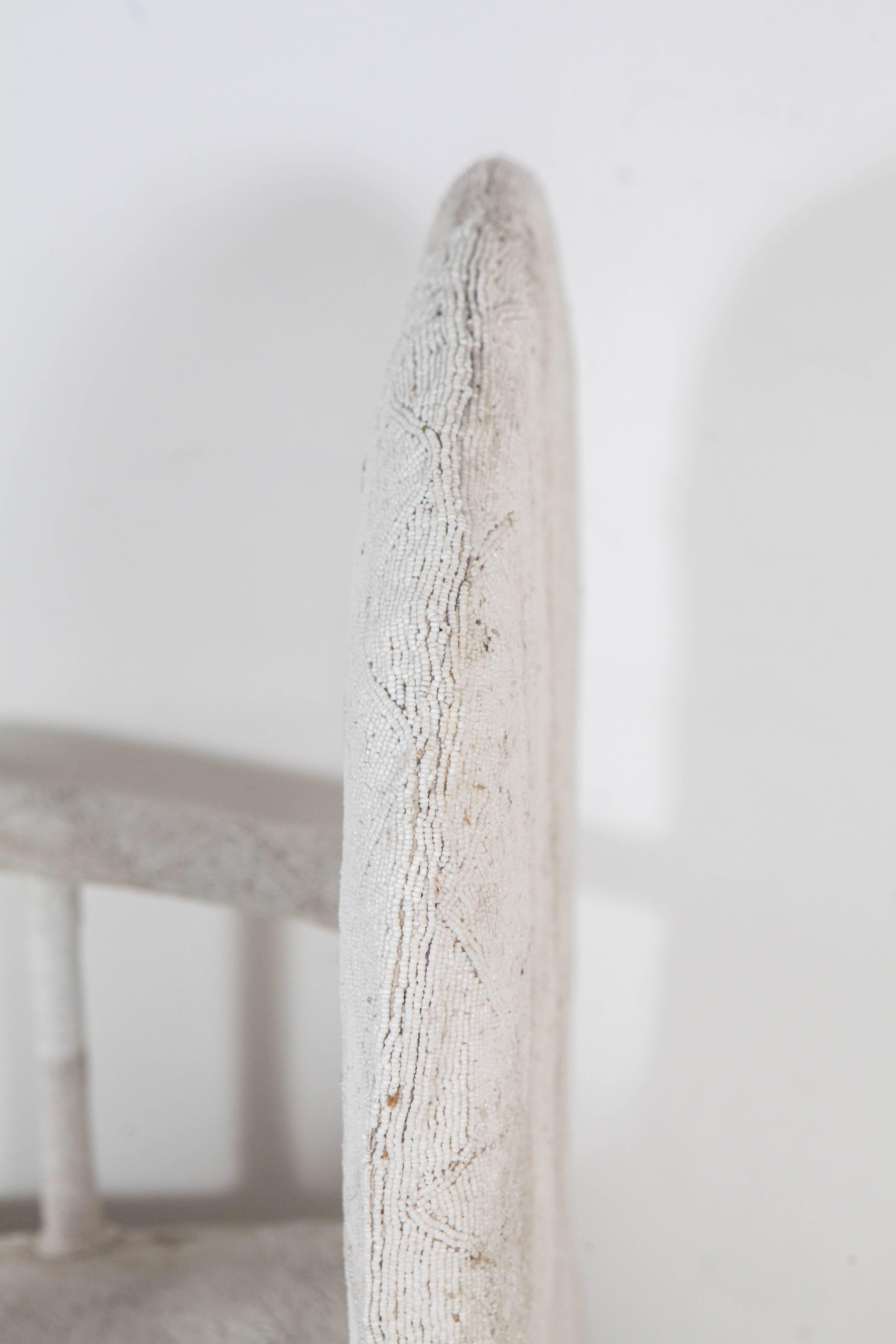 Late 20th Century White African Beaded Yoruba Chair from Nigeria