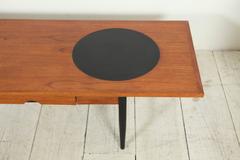 Long Coffee Table with Leather Inlay and Drawer