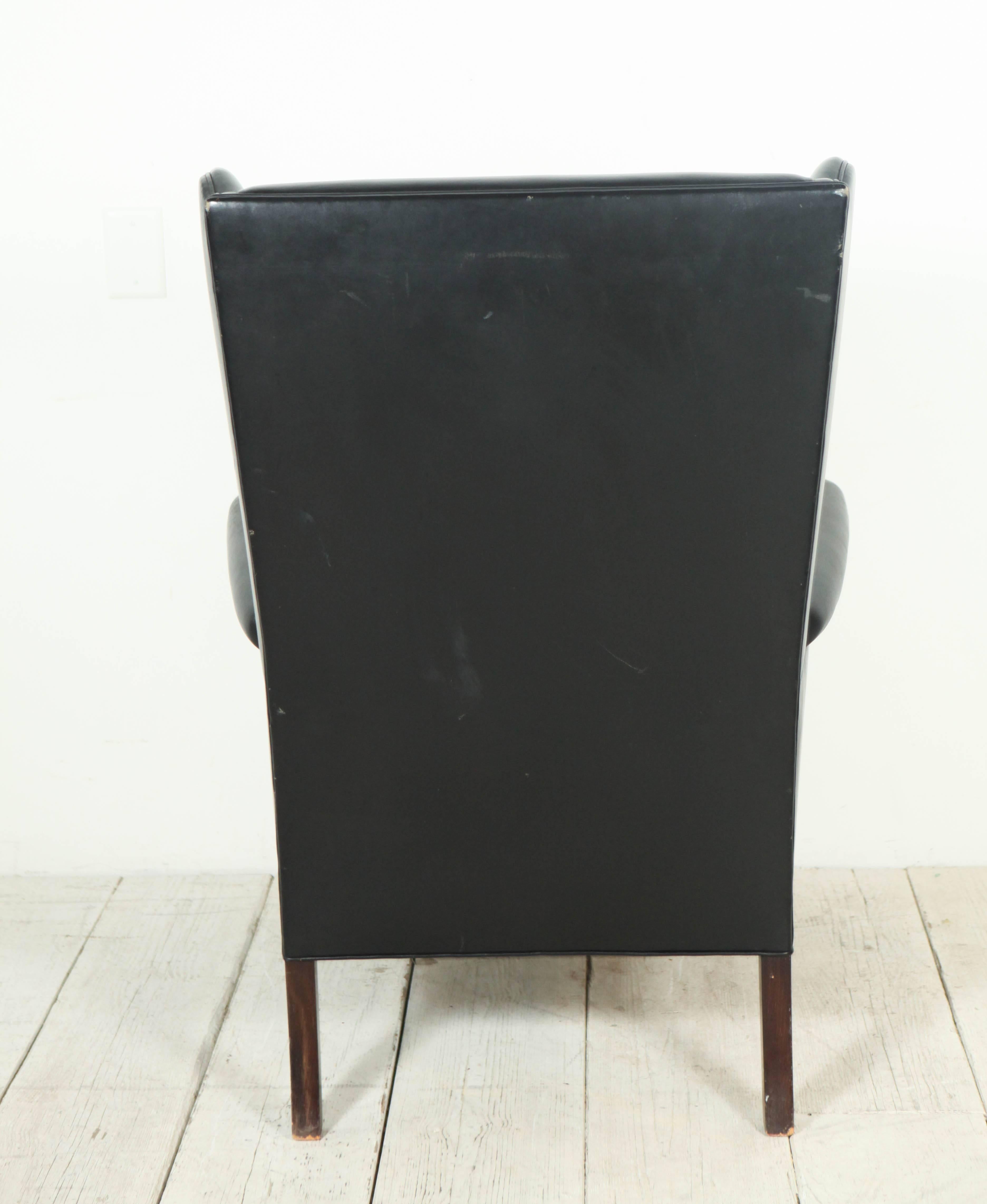 Italian Black Leather High Wingback Chair 1