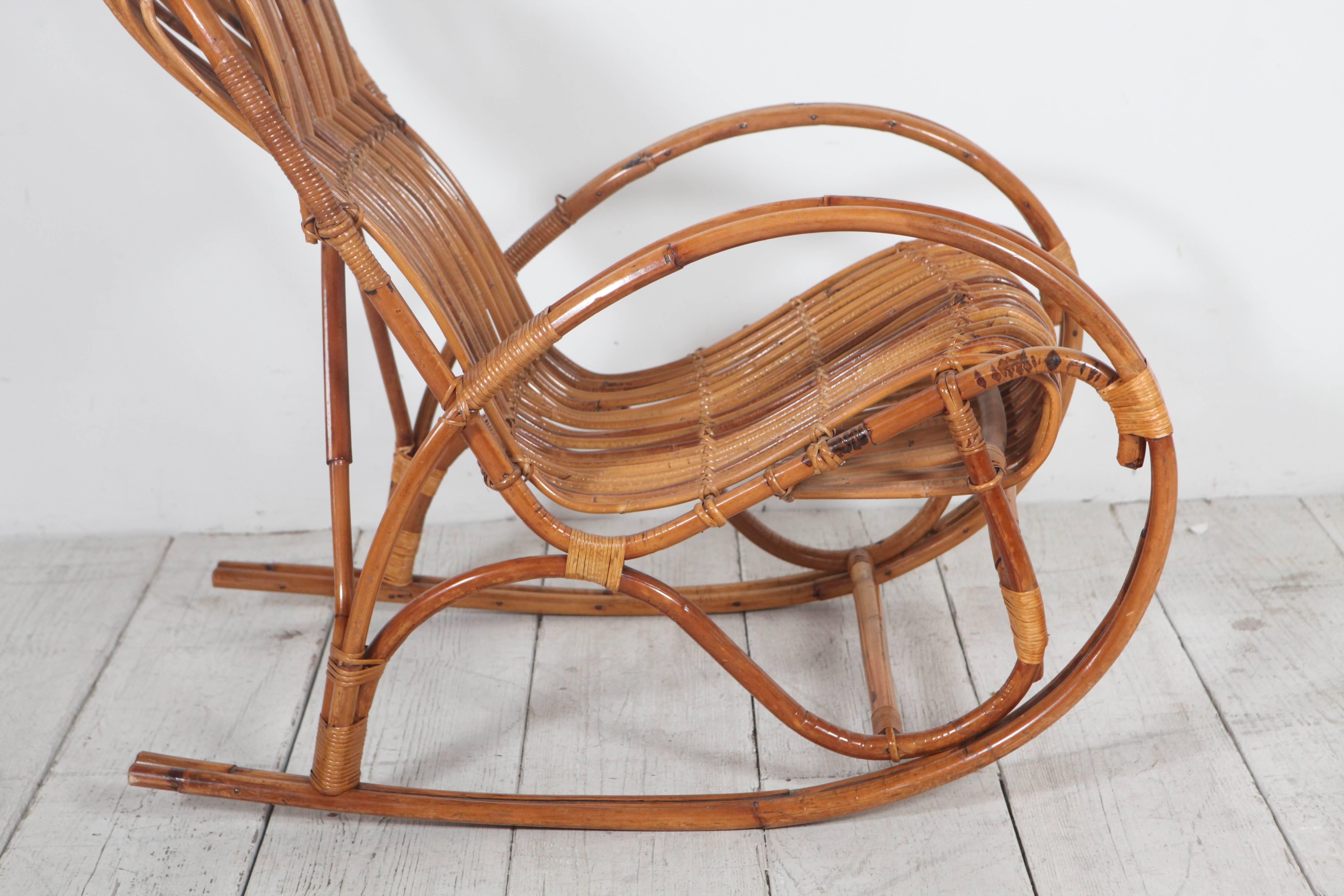 Late 20th Century Vintage Italian Bamboo Rocking Chair