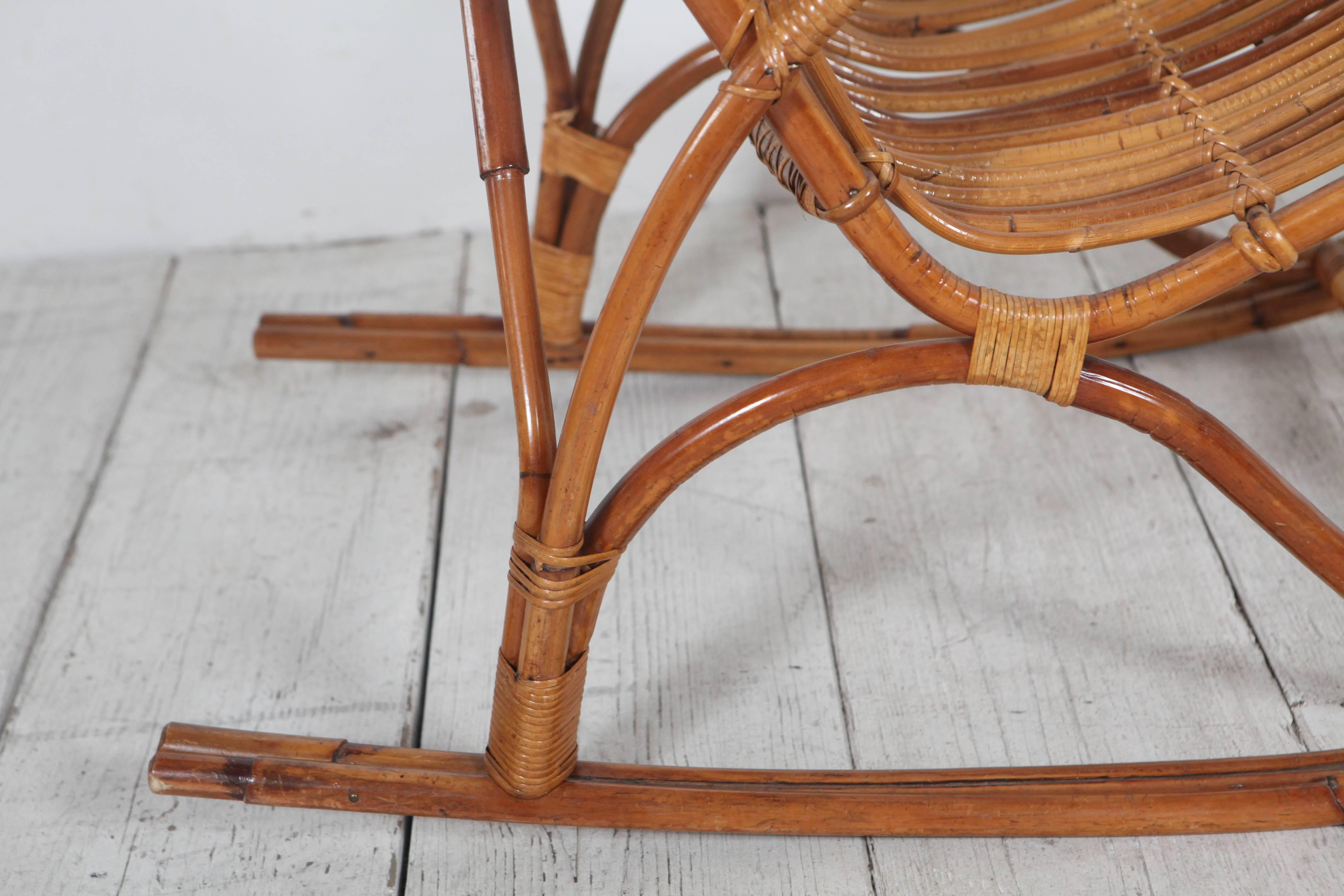Vintage Italian Bamboo Rocking Chair 1