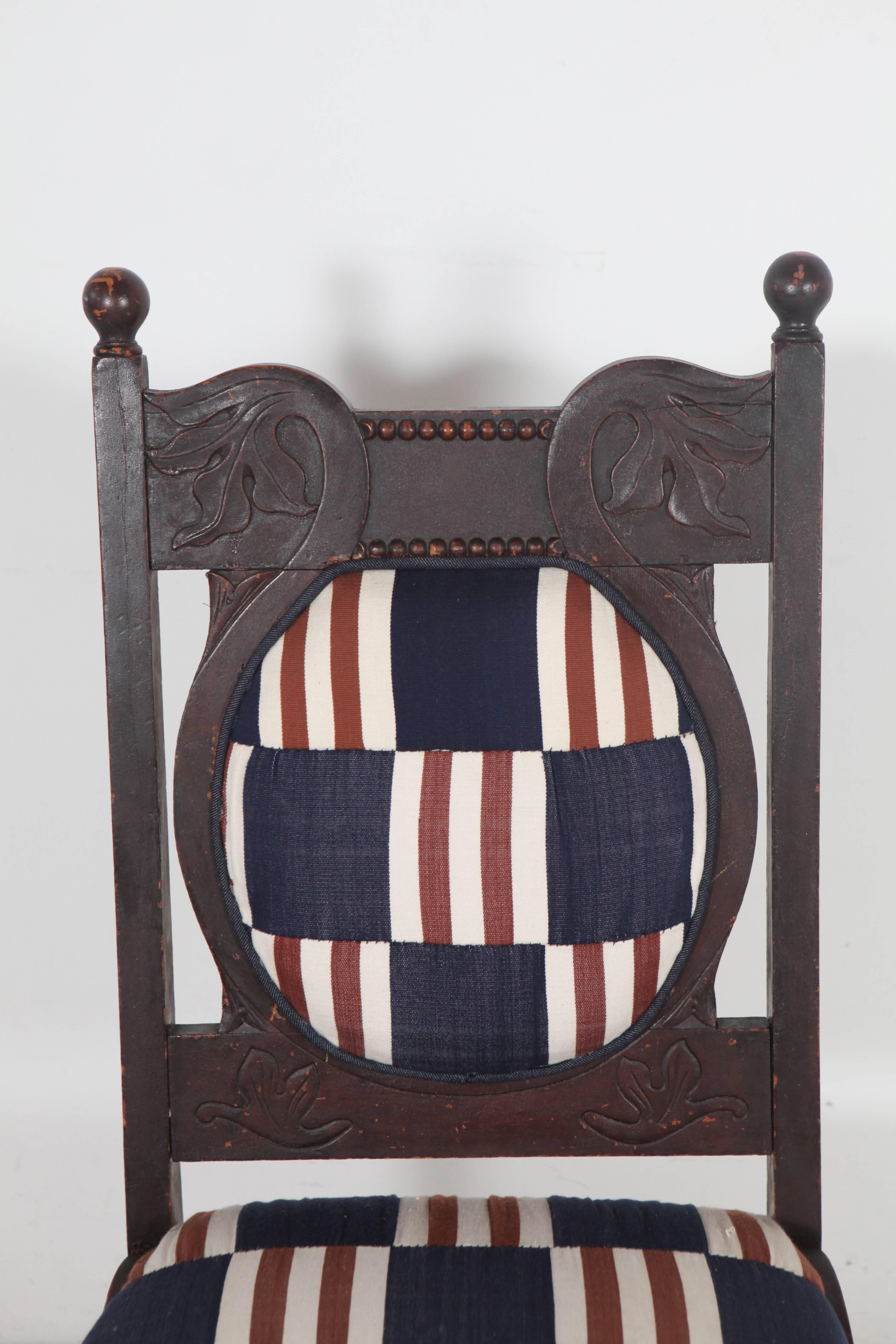 Late 20th Century Edwardian Salon Chairs Upholstered in Vintage African Fabric