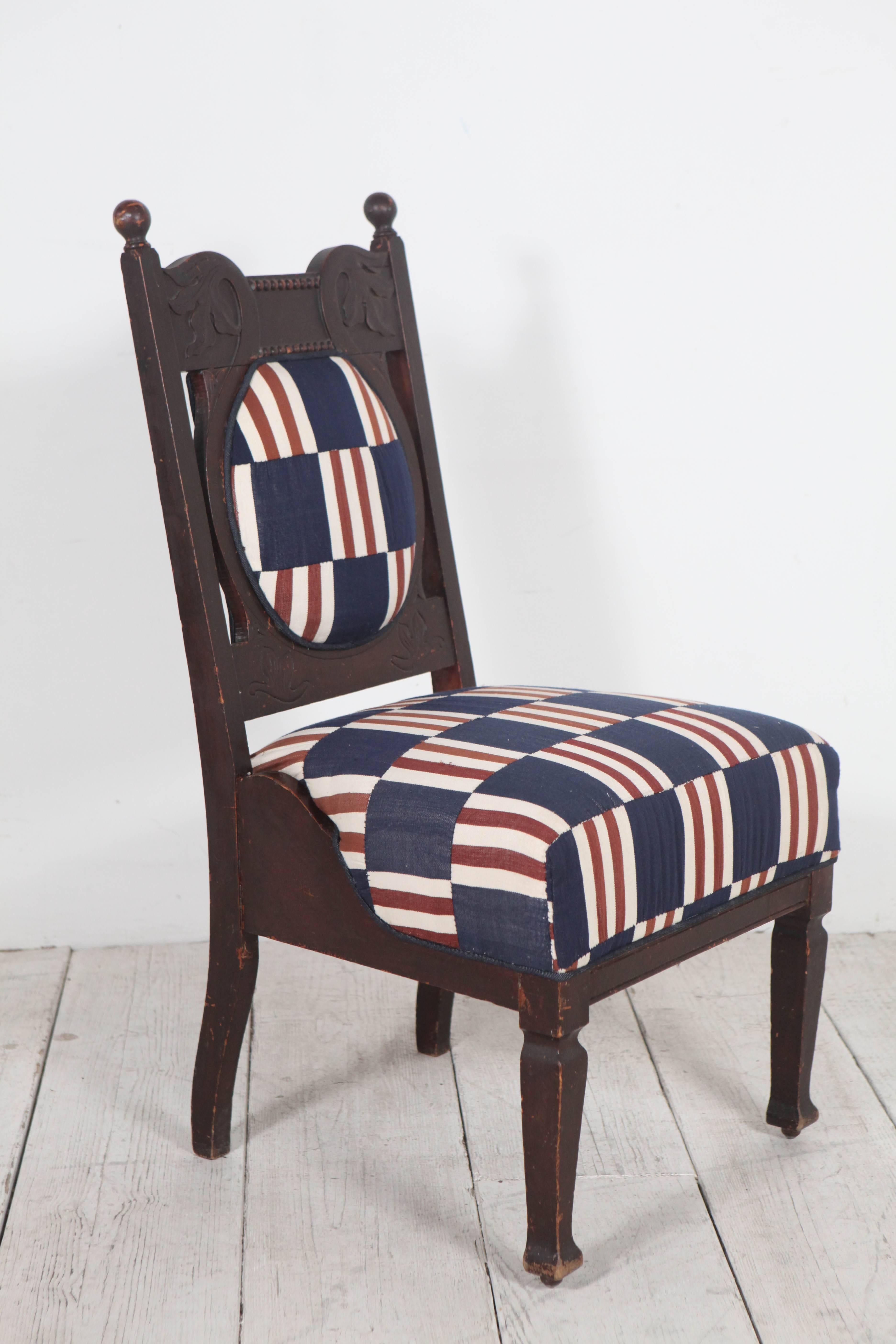 Edwardian Salon Chairs Upholstered in Vintage African Fabric 1