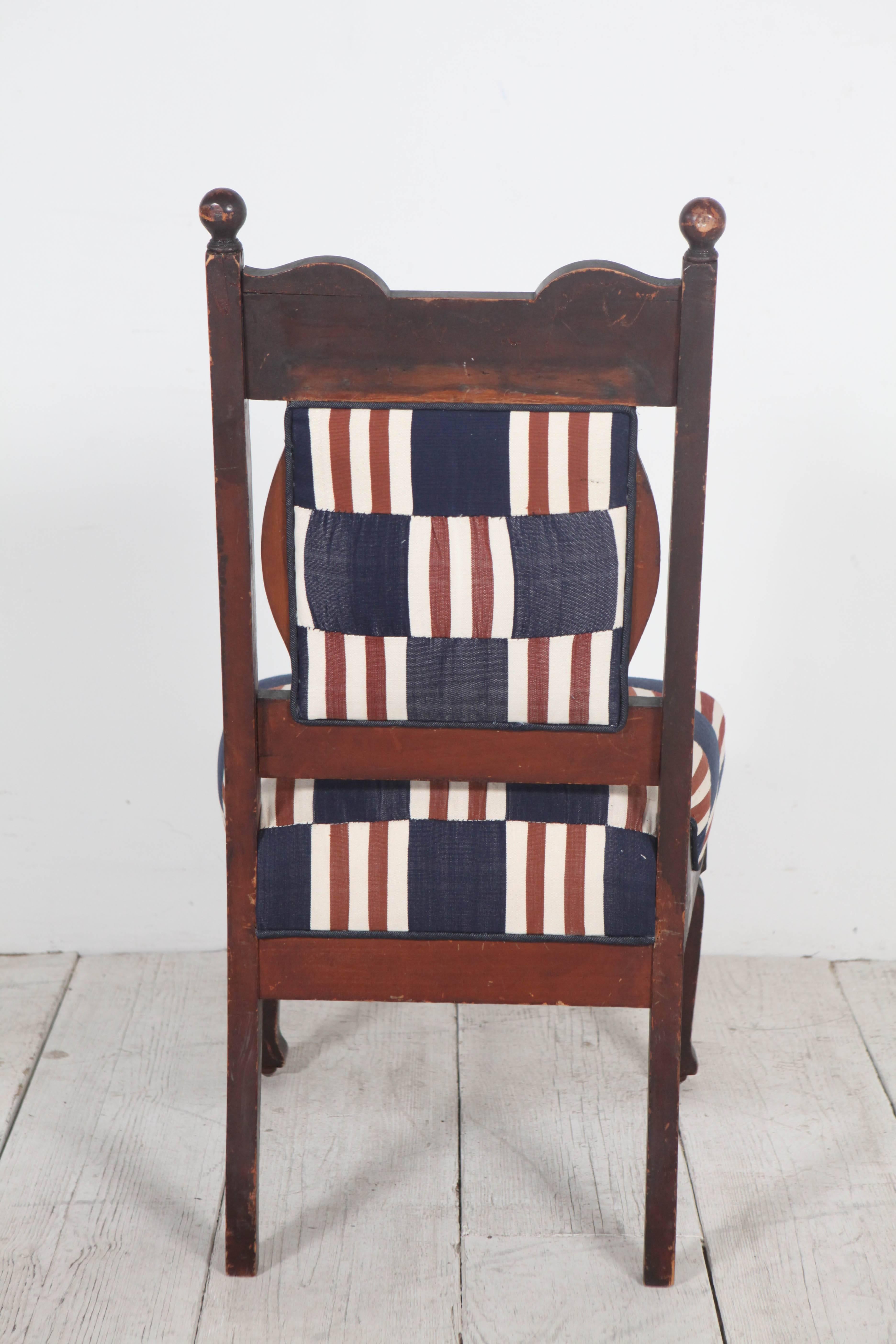 Edwardian Salon Chairs Upholstered in Vintage African Fabric 4