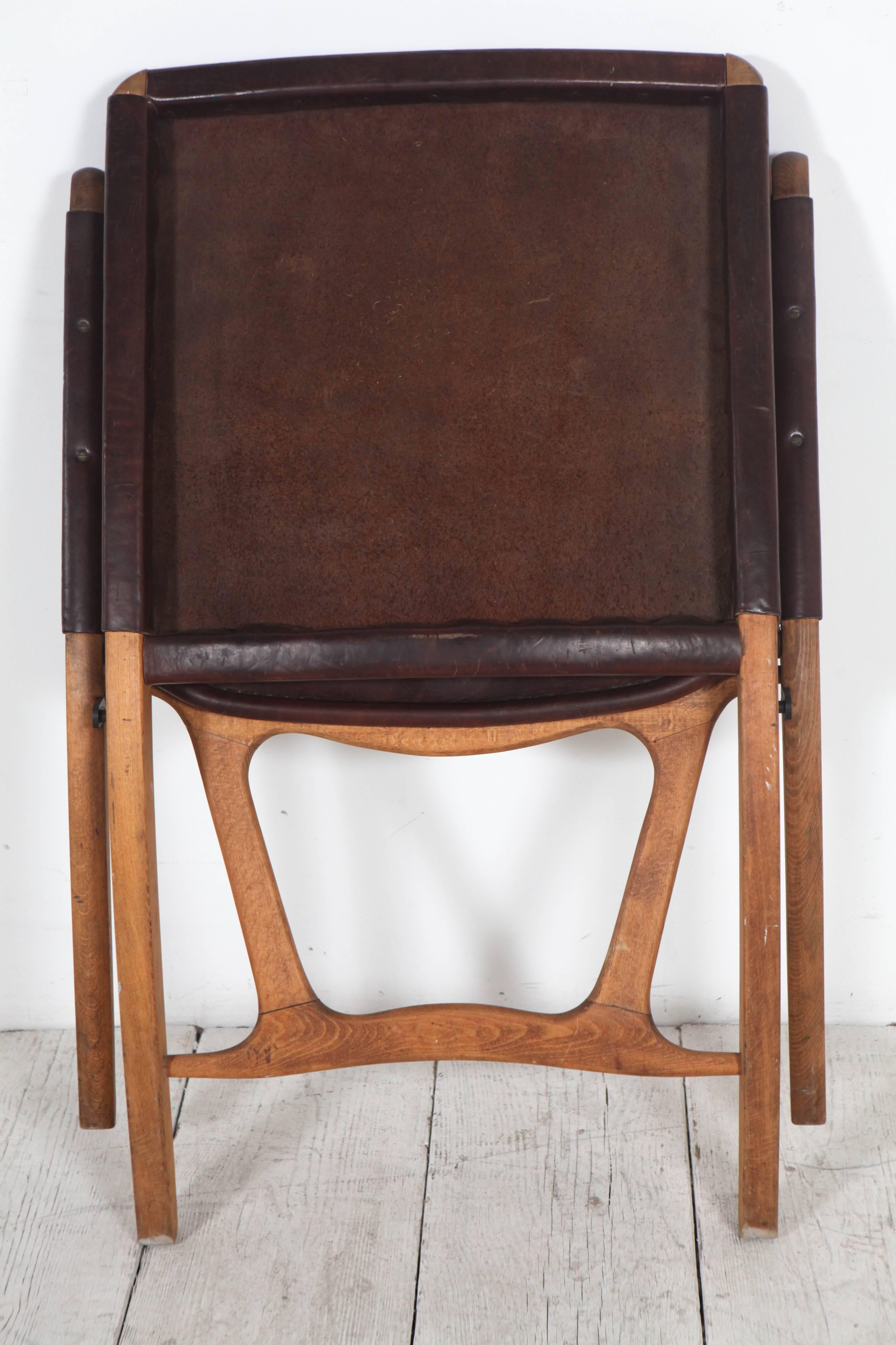 Mid-20th Century Italian Leather and Wood Folding Chair