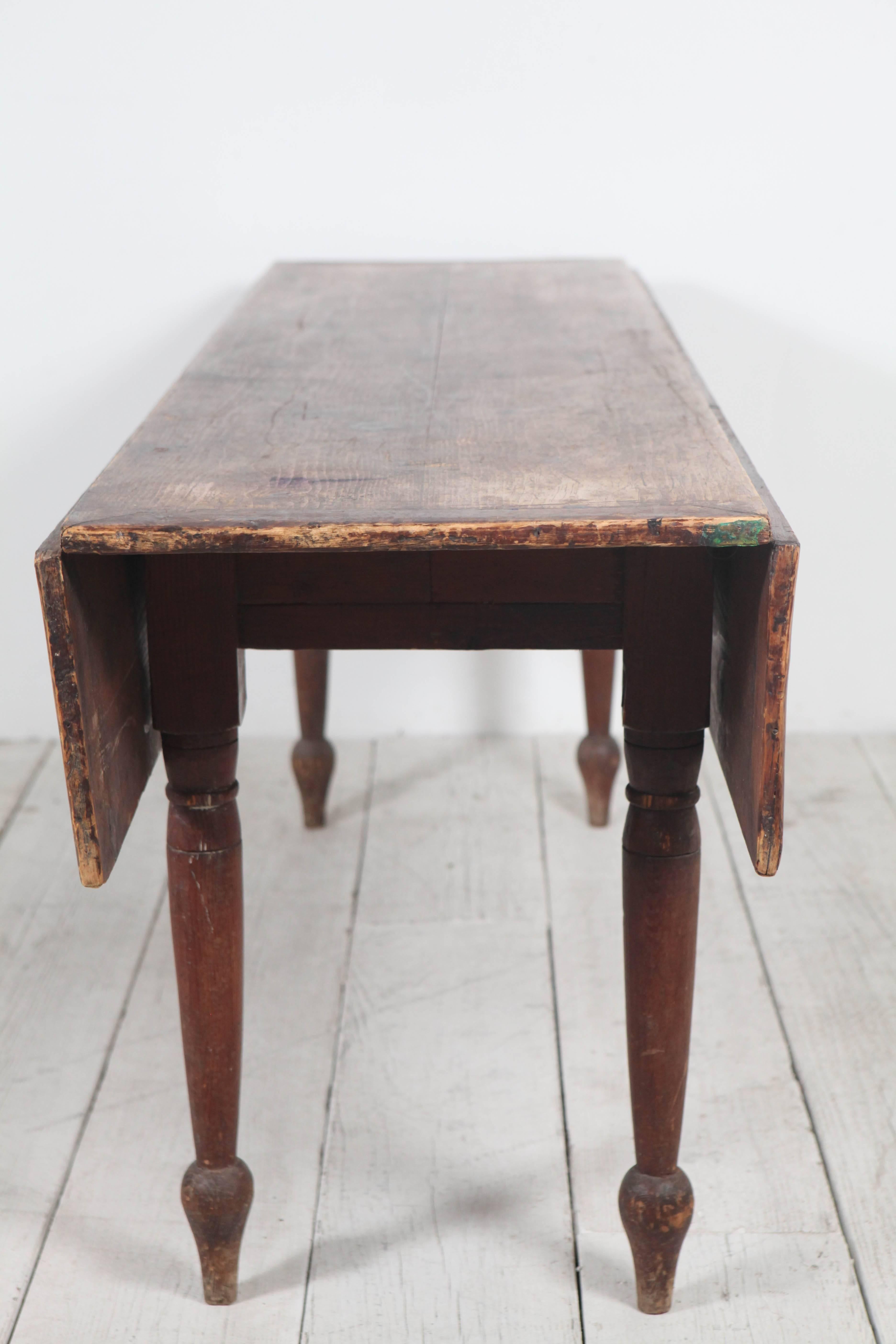 Rustic Drop-Leaf Wooden Table with Turned Legs 1